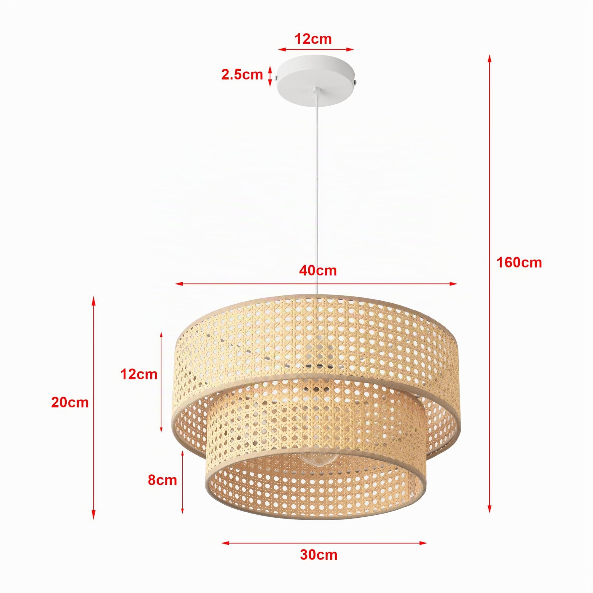 lux.pro Suspension Moderne et Stylée Lampe à Suspendre avec Abat-Jour Ø 40 cm Douille E27 Luminaire pour Salon Chambre Bureau Cuisine Salle à Manger Métal PVC Blanc Aspect Rotin