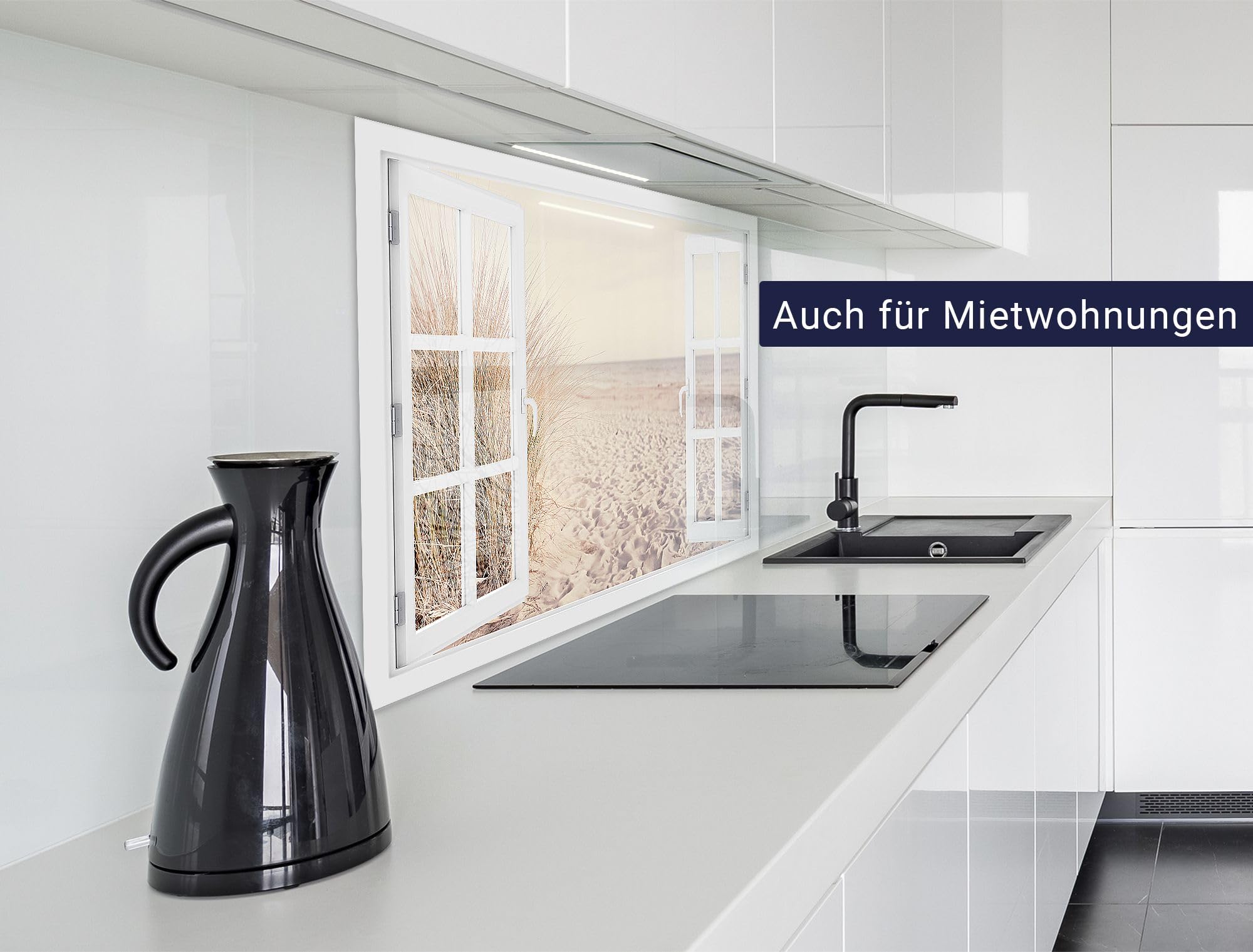 timalo Herd Spritzschutz Wand Spüle, Küche Küchenrückwand Glasoptik | Acryl Glas 2mm | Glasrückwand Acrylglas Fensterblick Fenster Rückwandschutz Platte | 80x60cm Meer Sand Strand Schilf