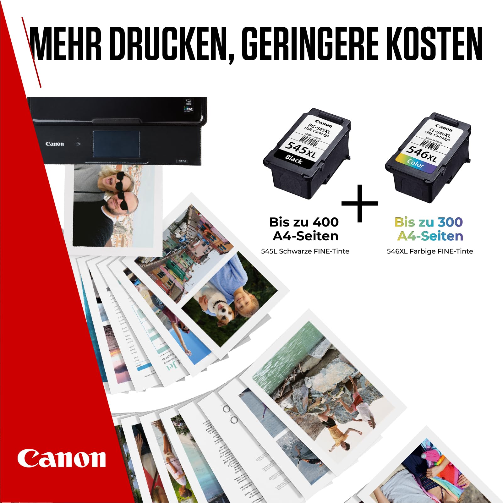 Canon Tintenpatronen & Papier-Multipack - PG-545XL/CL-546XL Original Druckerpatronen 2er Pack (1 x Schwarz, 1 x Farbe) & 4x6 Fotopapier (50 Blatt)