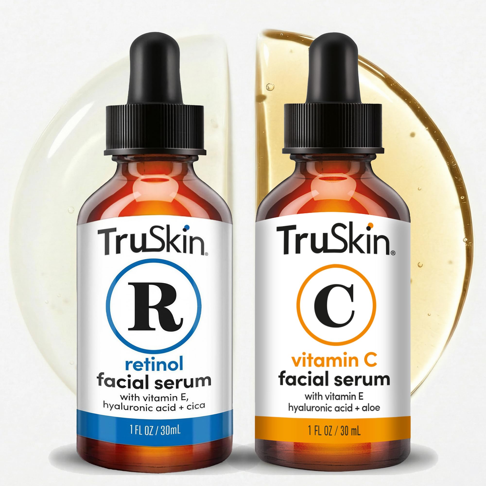 TruSkin Face Serum Duo – Vitamin C Serum & Retinol Serum for Face – AM & PM Anti Aging Skincare Routine – Brightening & Smoothing Facial Serums, 1 fl oz Each