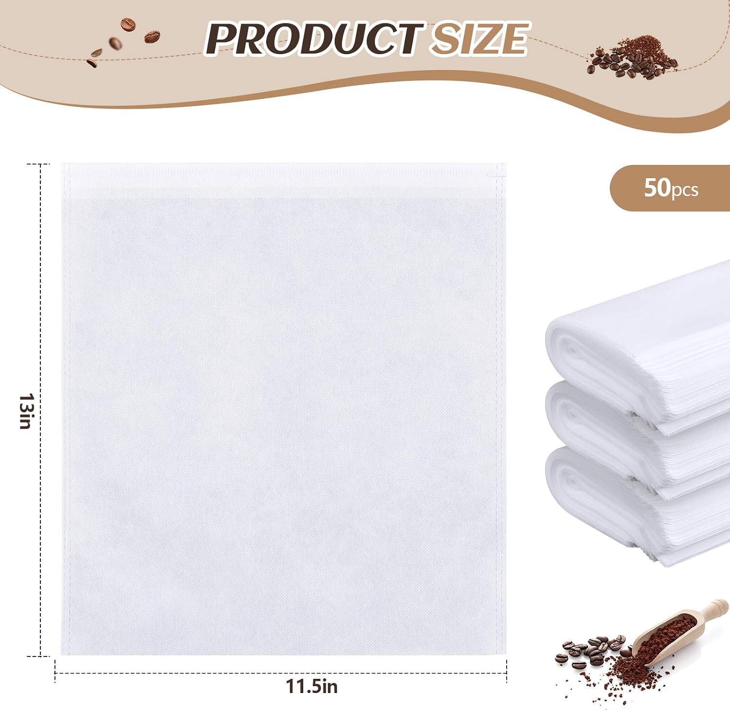 Cinnvoice 50 Pcs 11.5" x 13" Cold Brew Coffee Filter Bags with Drawstring