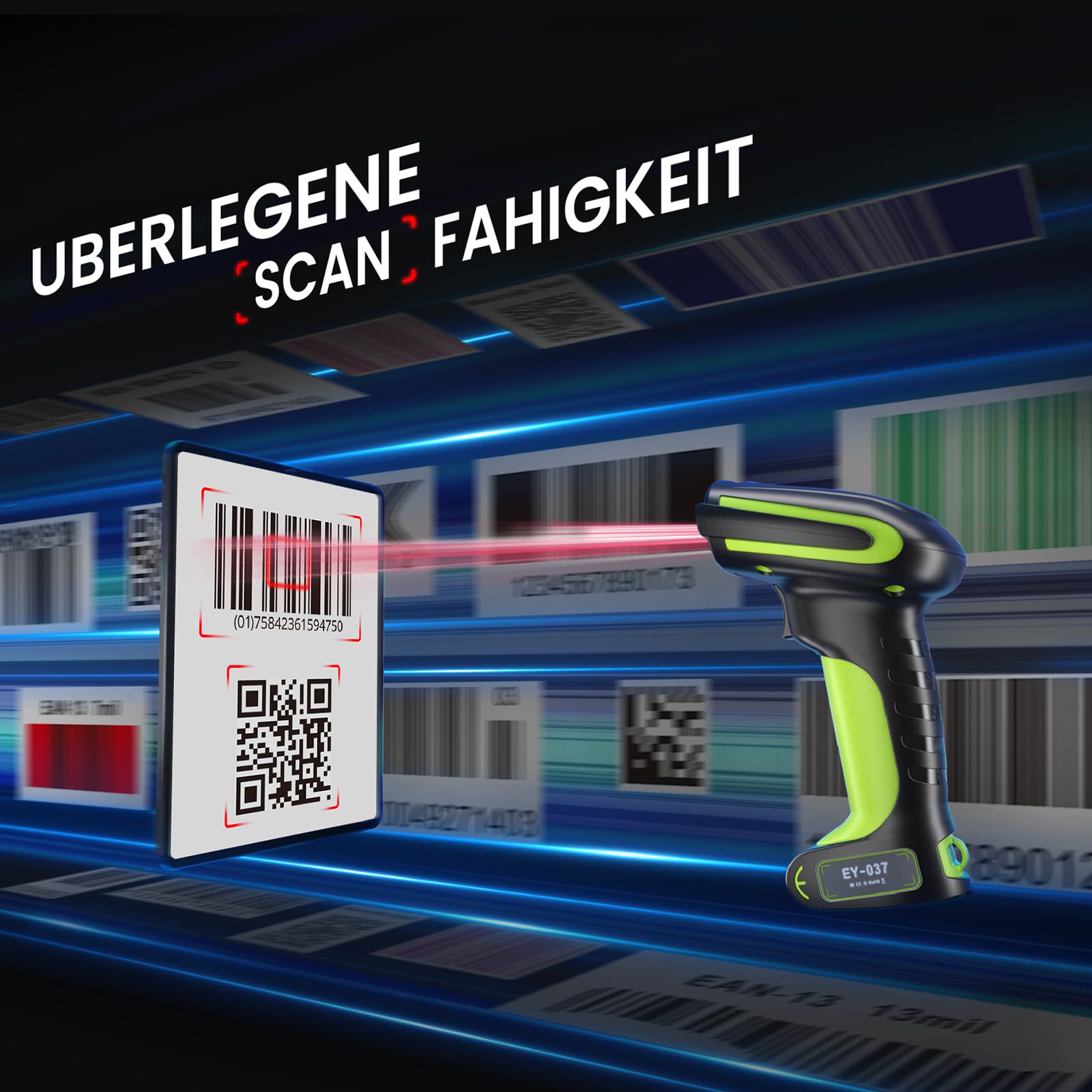 Eyoyo 2D QR Industrie Barcode Scanner Kabellos mit Kabelloser Ladeständer, Robuster, Strapazierfähiger, IP65 Wasserdichter 3-in-1 Barcodeleser mit Bluetooth, Wireless, USB für Laptop,Tablet, Android