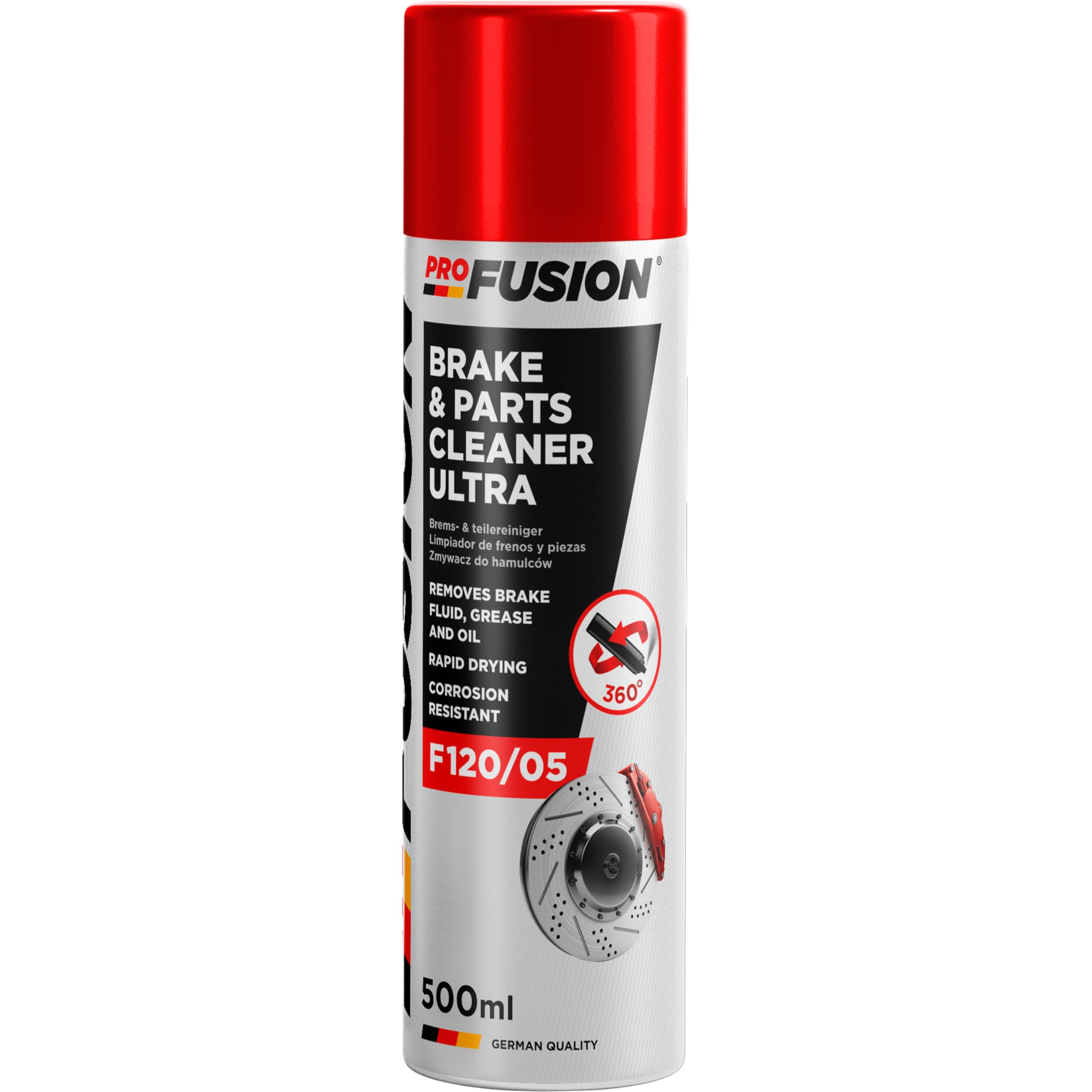 ProFusion Limpiador de Frenos y Embrague – Brake & Parts Cleaner Ultra 360º – Elimina Aceites, Grasas, Alquitrán y Pegamento – Pack de 24 x 500 ml