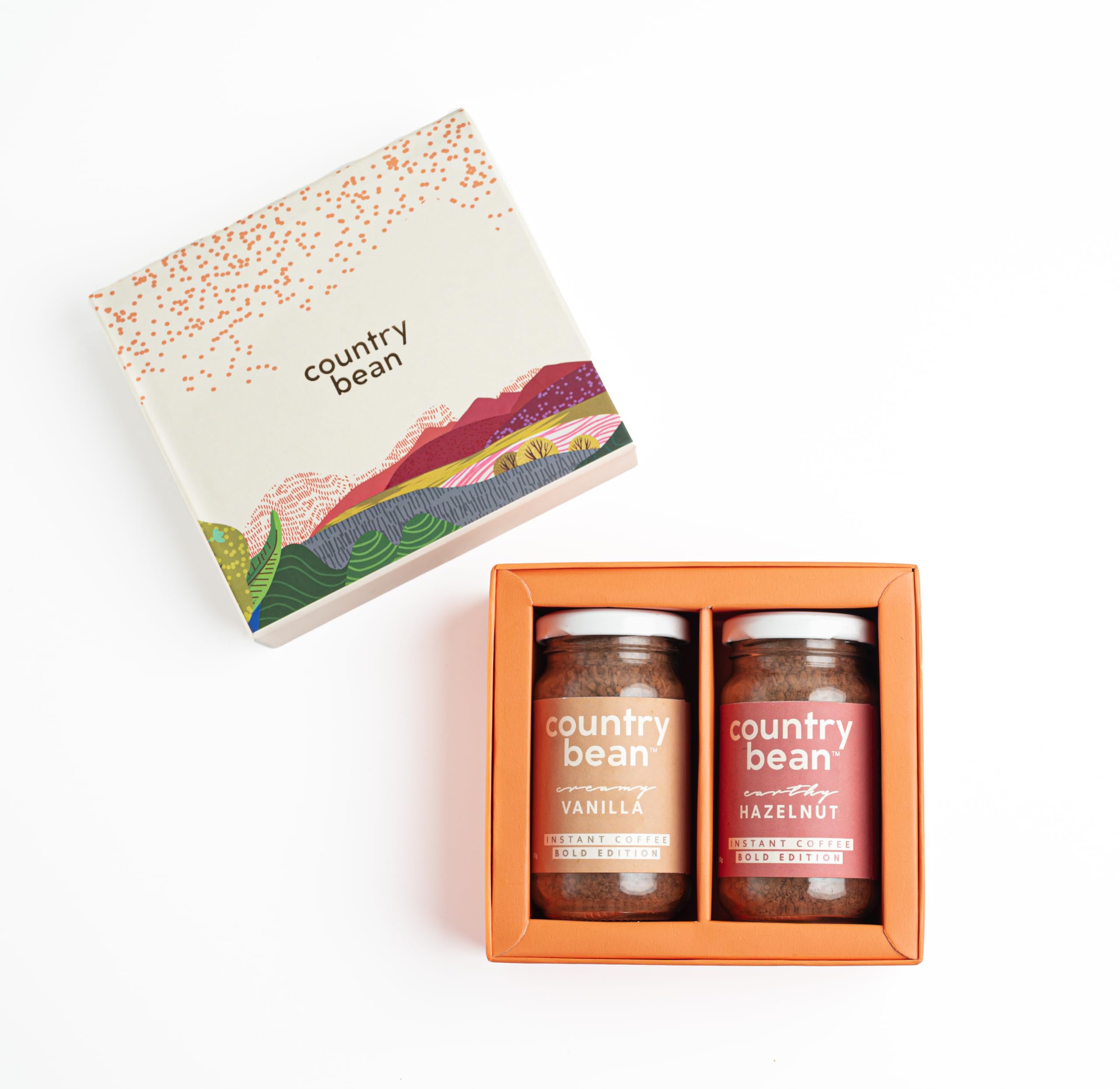 Country Bean Prague gift hamper set with Hazelnut and Vanilla Instant Coffee Powder, (50g x 2) | Rakhi Gift Set | Best Gift For Loved Ones