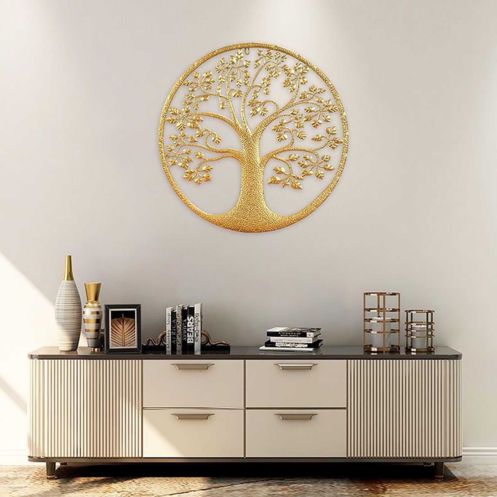 JYHCD Tree of Life Gold Metal Wall Art, Metal tree of life Wall Sculpture, Wall Hanging Home Decoration for Living Room, Bedroom, Indoor Ourdoor Iron Artwork Ornament,30cm/11.8in