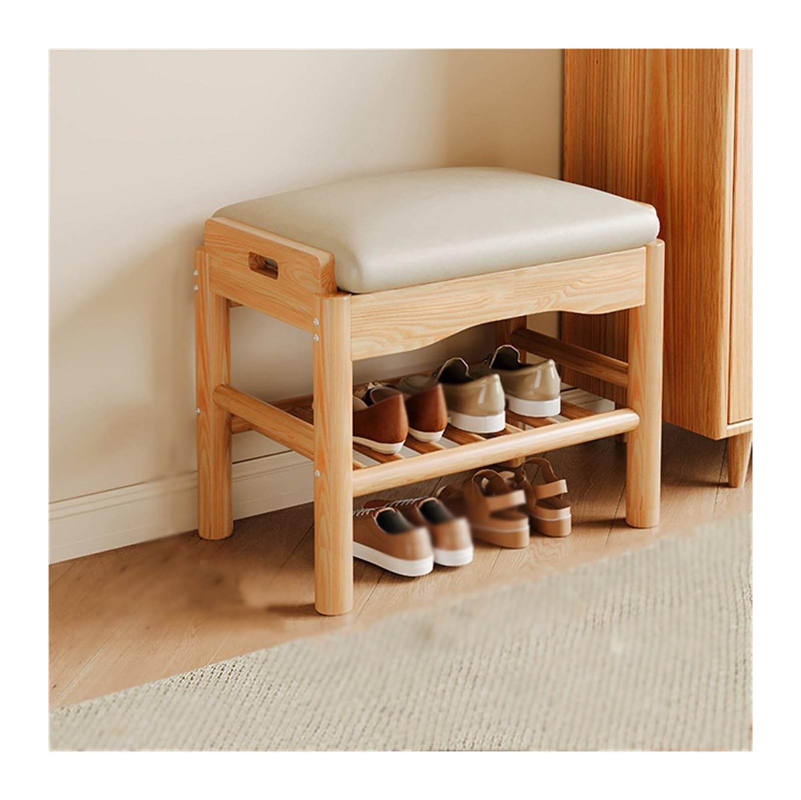 MYUYEE Shoe Bench Entryway- Shoe Bench For Home Use Doorway Entry Shoe Cabinet Sitting Stool One Solid Wood Shoe Bench Entry Door Can Sit Shoe Rack Bench(Khaki-60Cm)