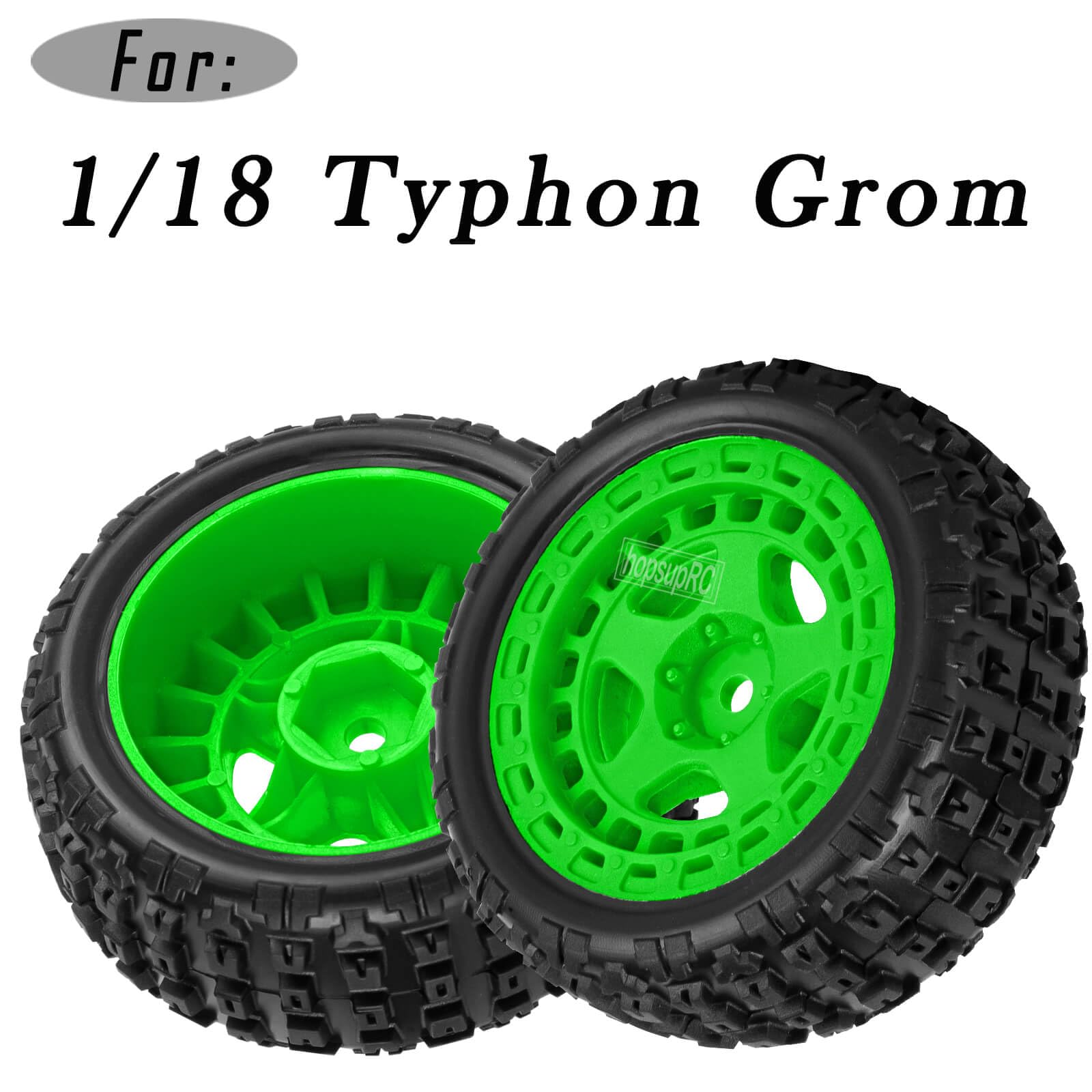 hopsupRC RC Wheels and Tires for 1/18 Typhon Grom RC Crawler Car,Pre-Glued Buggy Wheels & Rubber Tires Plastic Rim,4PCS Green
