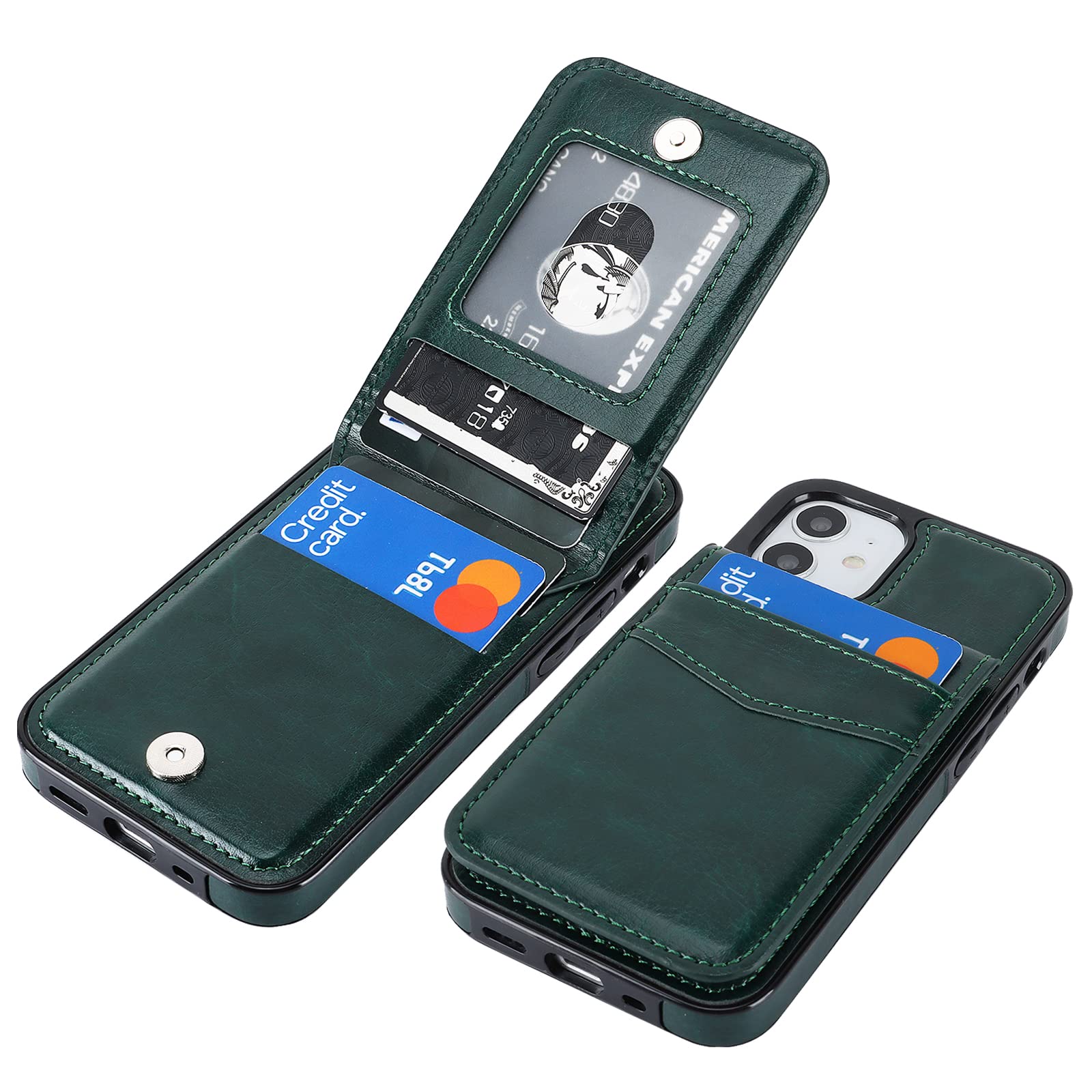 KIHUWEY Compatible with iPhone 12 Mini Case Wallet with Credit Card Holder, Premium Leather Magnetic Clasp Kickstand Heavy Duty Protective Cover for