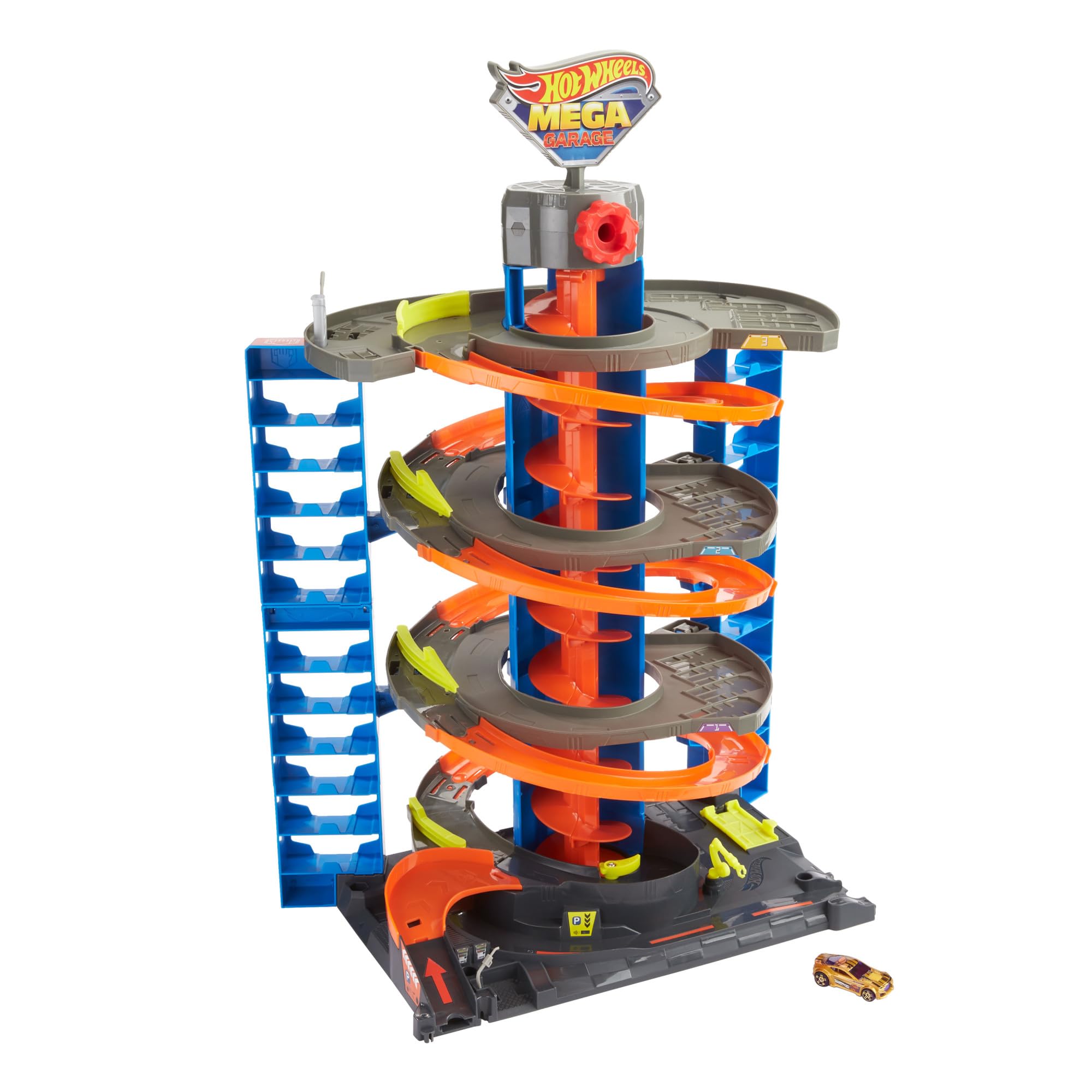 Hot Wheels- City Mega Garage Twist Playset con Ascensore a Spirale e Oltre 60 Posti Auto, Include 1 Macchinina in Scala 1:64, Giocattolo per Bambini 4+ Anni, GTT95