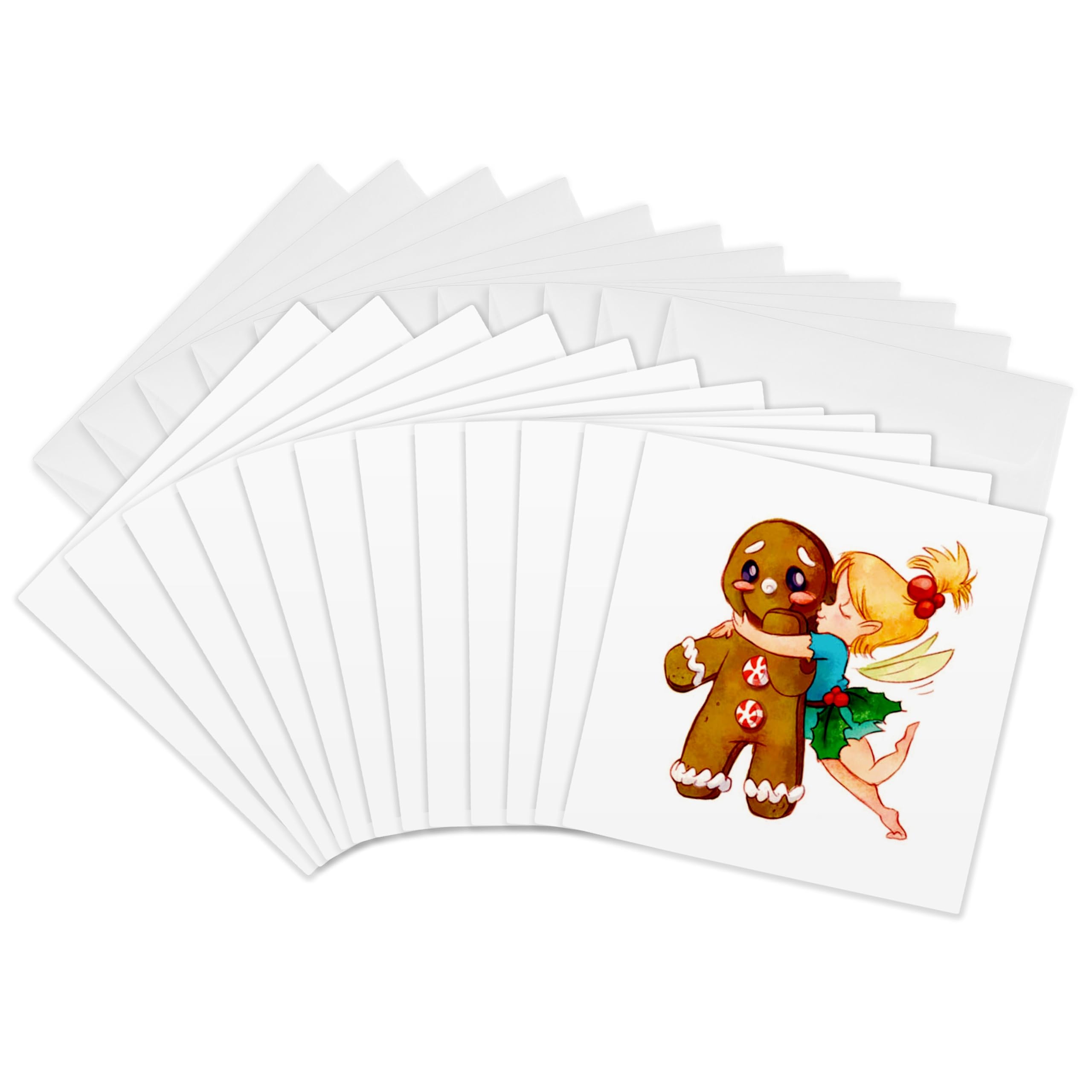 3dRose gc_223266_2 6 x 6-Inch"Cute Fairy Kissing Gingerbread Man" Greeting Card (Set of 12)