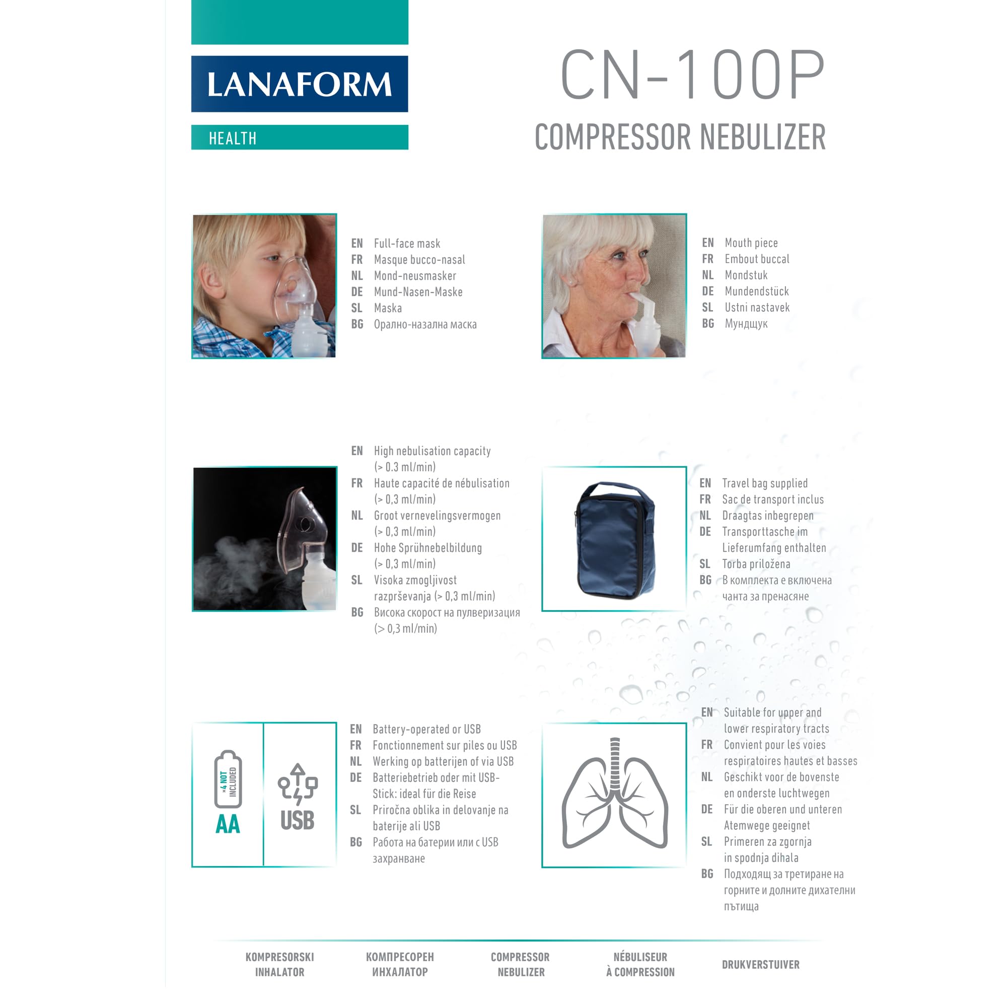 CN-100P - Aerosol - Aerosol Portatile - Per Bambini E Adulti - Vie Respiratorie Superiori E Inferiori - Nebulizzatore