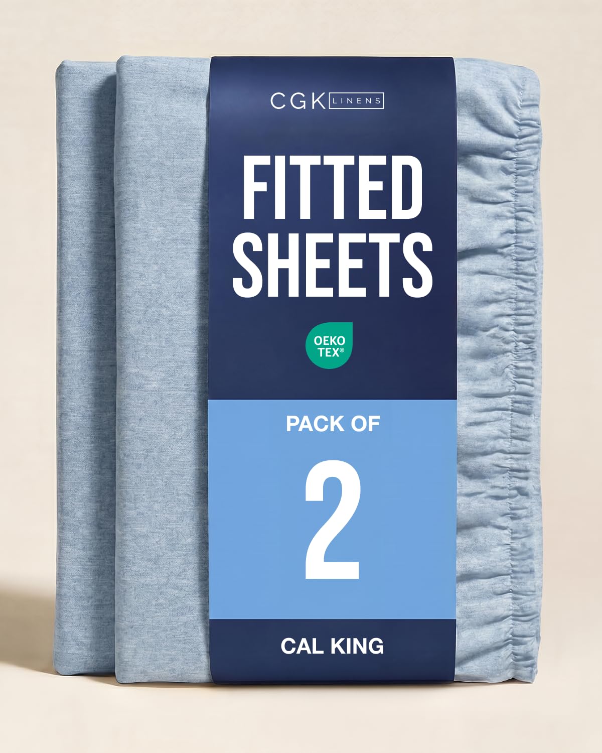 Cal King Fitted Sheet - Pack of 2 Fitted Bottom Sheet - Heathered Blue