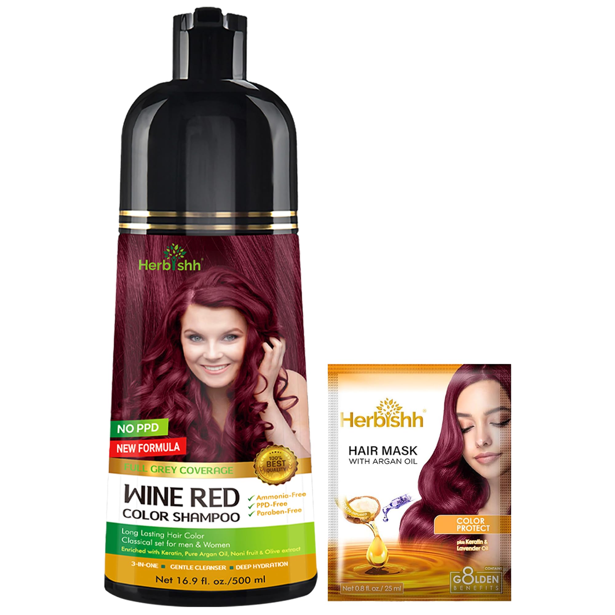 Hair Colour Shampoo for Grey Hair, Wine Red, 500 ml, Ammonia-Free 3-in-1 Hair Dye Shampoo, Colours Hair in Minutes, Long-Lasting Colour