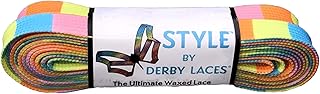 Derby Laces Style Wide 10mm Waxed Lace for Roller Skates, Hockey Skates, Boots, and Regular Shoes (Summer Beach Block, 120 Inch / 305 cm)