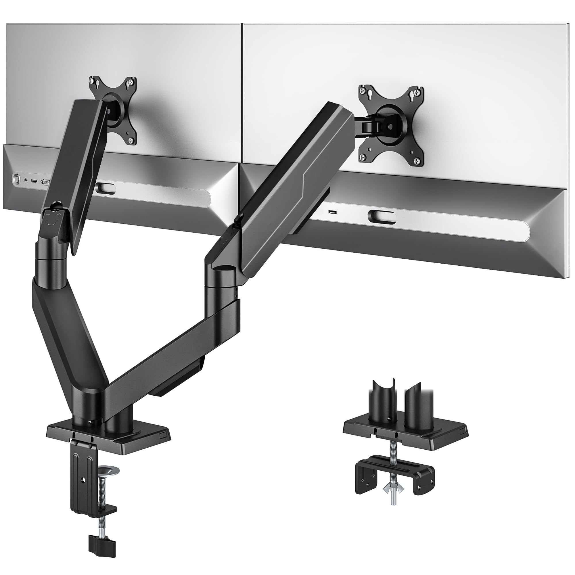 TVON Support Ecran PC 2 Ecran de 17 à 35 Pouces Bras Ecran PC Réglable en Hauteur avec Inclinaison Rotation Swivel VESA 75/100mm Capacite de Charge 2-10kg