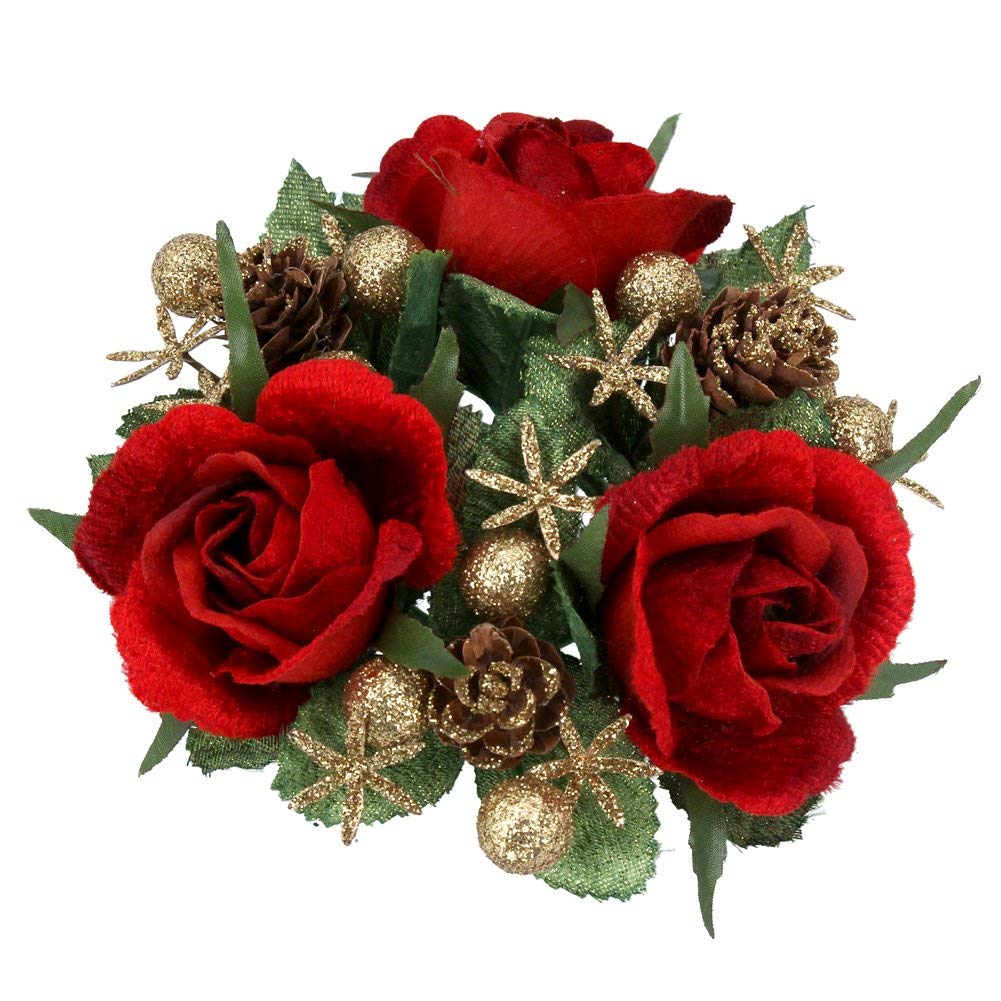 Gisela Graham Christmas Candle Ring Red Rose for 1" Dinner Candle Set of 2