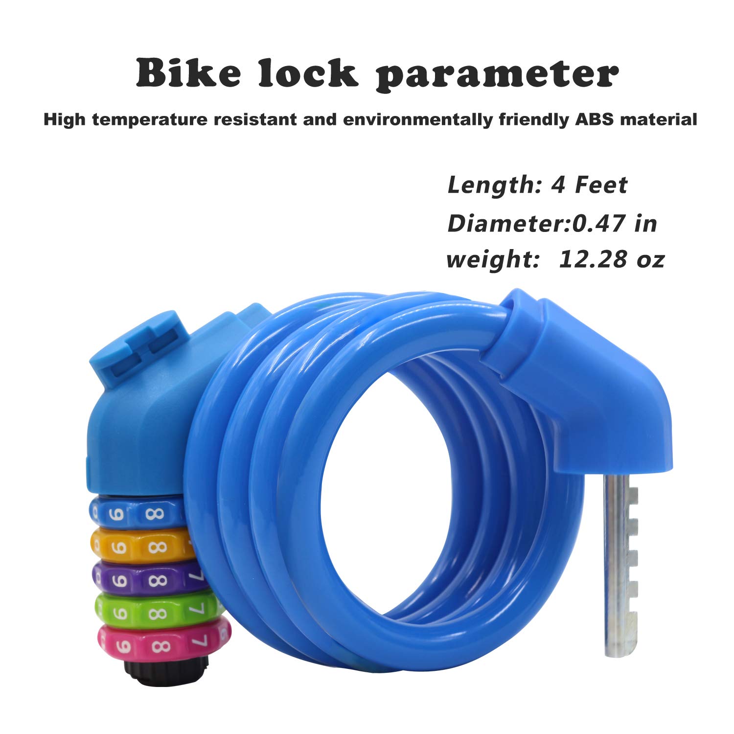 IDEALUX Bike Lock - High Security 5 Digit Resettable Combination Coiling Cable Lock Best for Bicycle Outdoors - 4 Feet x 1/2 Inch (Blue)