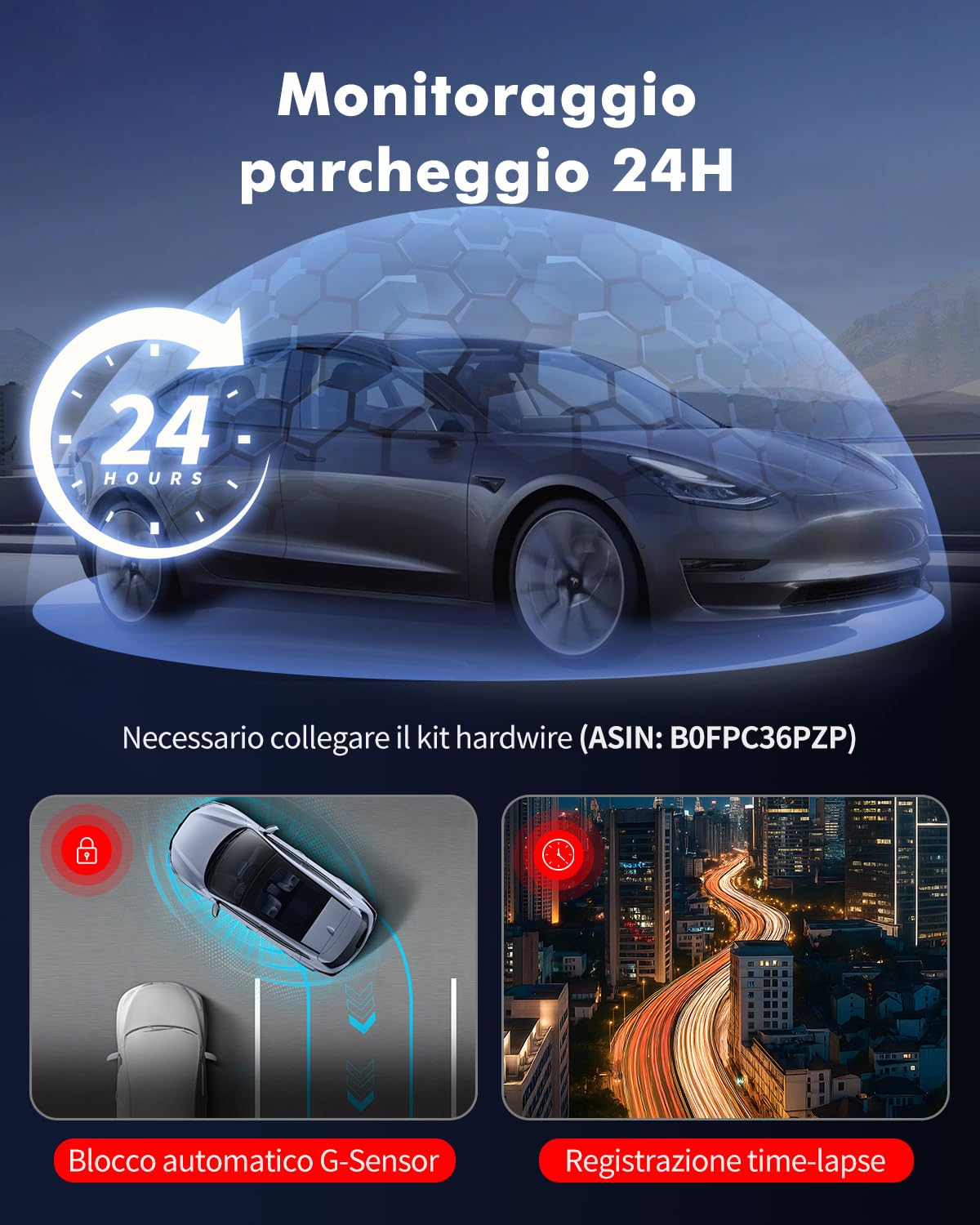 Dash Cam Auto 3 Canali, 4K UHD Anteriore + Full HD Posteriore + Interno, Dashcam con Sorveglianza Parcheggio 24h, WiFi 6 e GPS, Visione Notturna HDR/WDR, Dashcam con scheda 64GB (V1)
