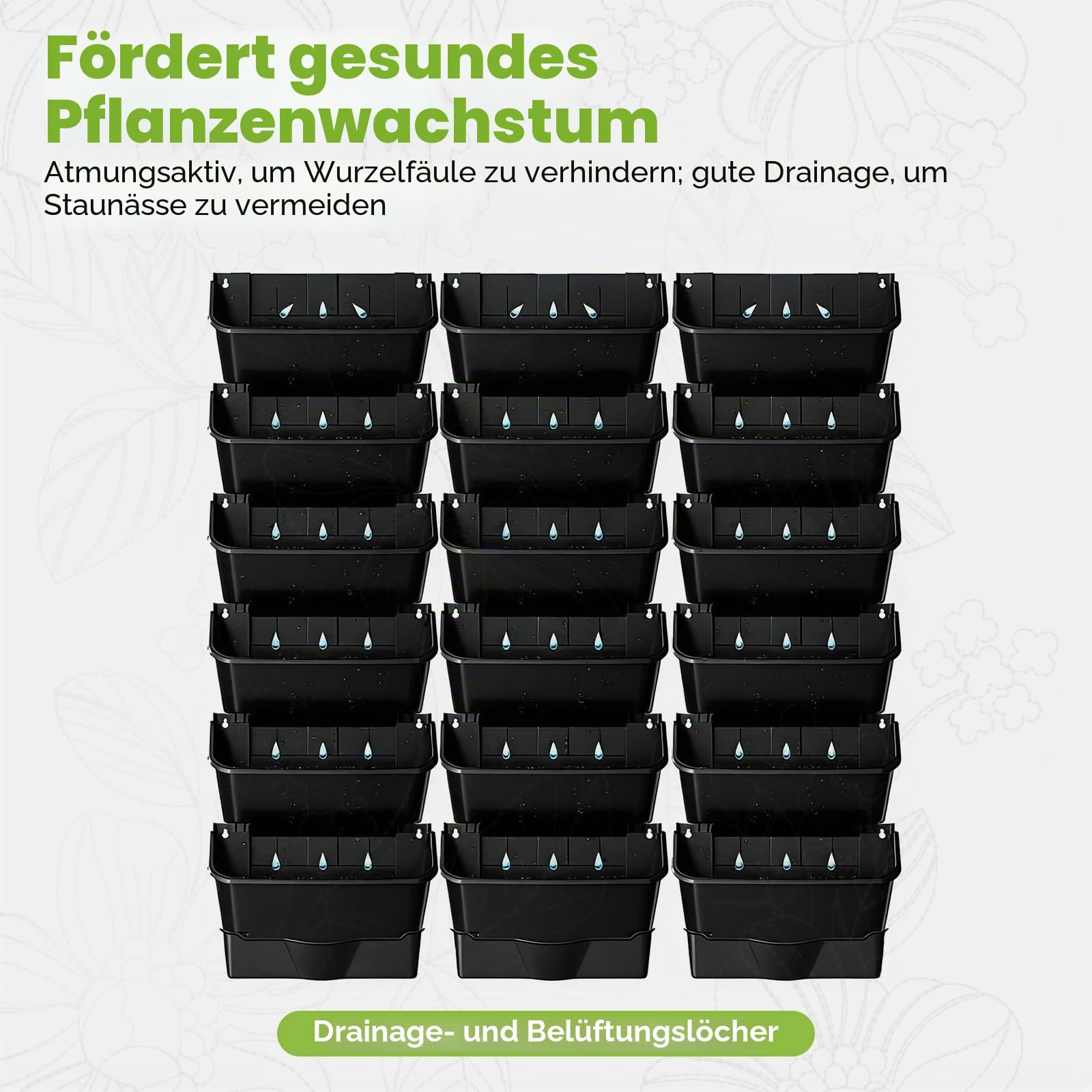 Vertikaler Garten, Pflanzturm Hängende Pflanztaschen mit 18 Töpfen Vertikaler Wandmontierter Pflanzgefäß Kräuter Obst Gemüse Blume Anbausystem für Drinnen Draußen Grüne Wand Platzsparende (Schwarz)