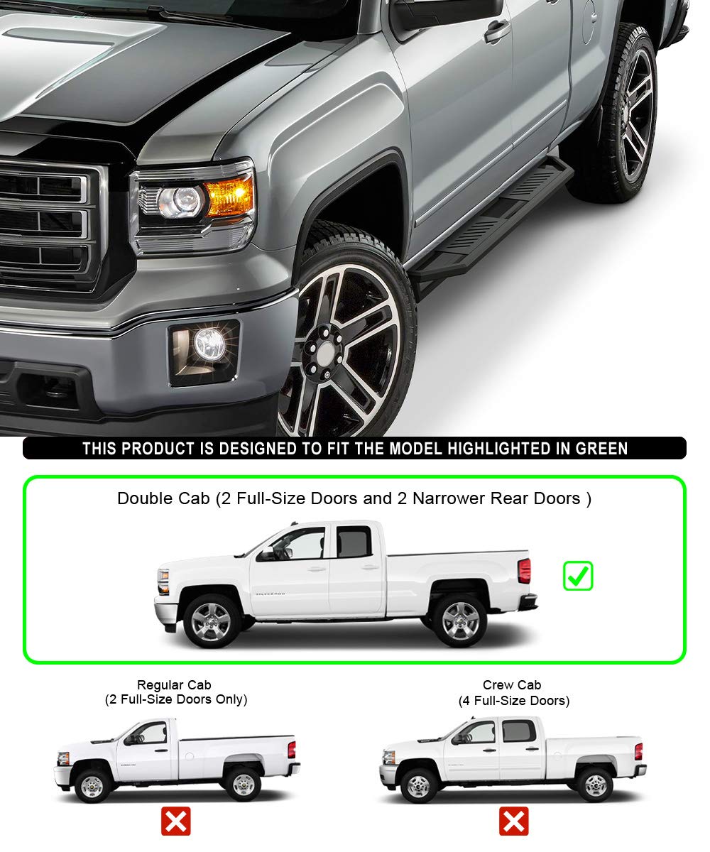 APS 6.5in Side Armor 304 Stainless Steel Running Boards Compatible with Chevy Silverado GMC Sierra 2007-2018 Double Cab Extended Cab & 2500 HD 2019(Exclude 07 Classic)(Include 19 1500 LD)Nerf Bar Step