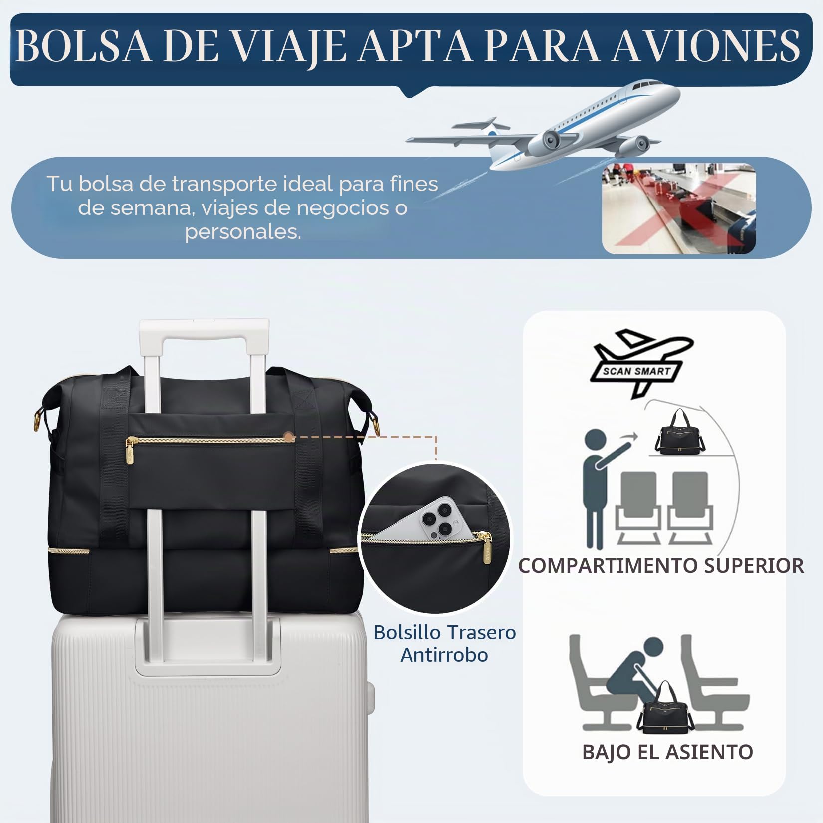 VNINE Bolsa de Viaje，Bolsa de Viaje Ligera e Impermeable, Bolsas de Fin de Semana para Mujer，Weekend Bolsa pernocte con Compartimento para Zapatos Neceser
