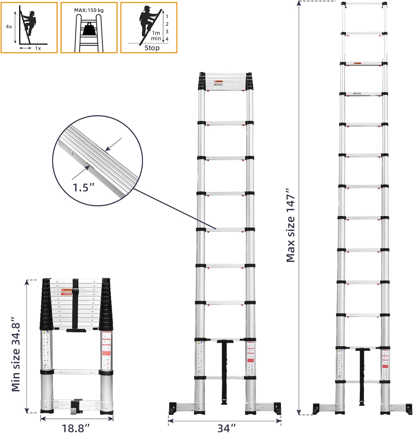 Buy Telescoping Ladder RV Ladder,12.5FT Aluminum Extension Collapsible