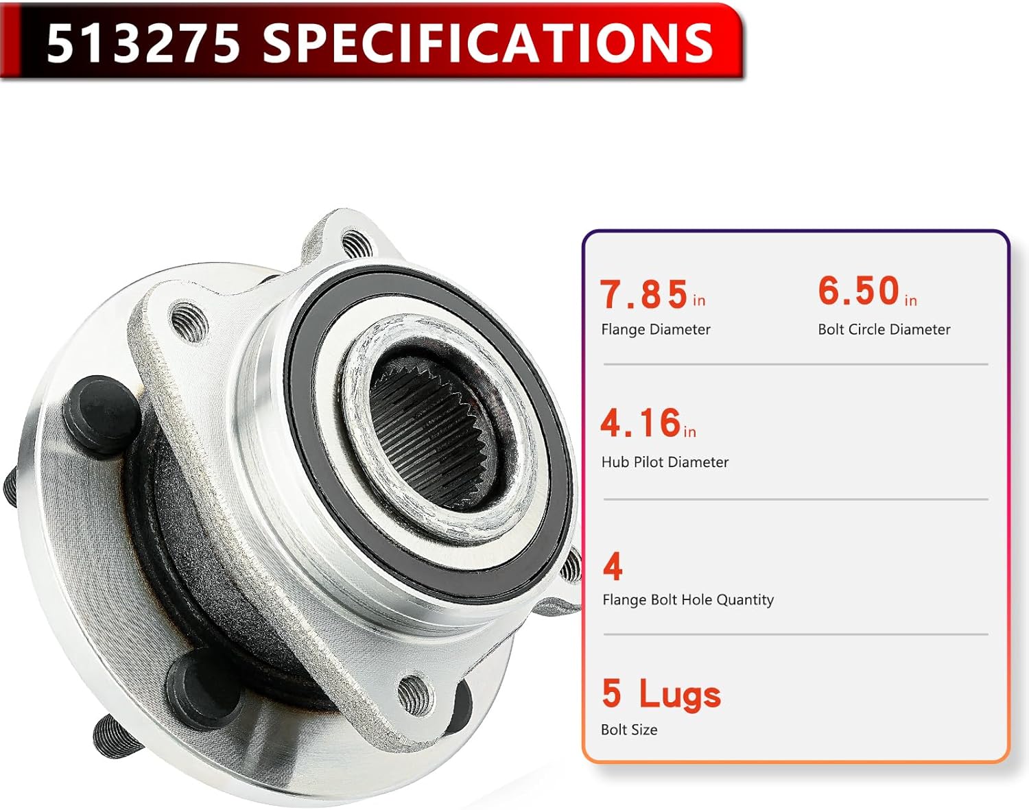 513275 Front or Rear Wheel Hub Bearing Assembly for 11-14 Ford Edge, for 09-18 Flex, for 13-18 Police Interceptor Sedan, for 10-18 Taurus, for 09-16 Lincoln MKS, for 10-19 MKT, for 11-15 MKX