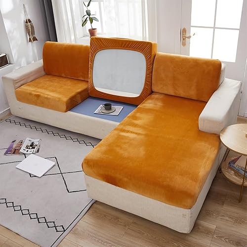 Miniatura 9 de MIFXIN Funda elástica para cojín de sofá, funda de sofá de terciopelo, universal, resistente al desgaste, forma L, funda seccional para asiento de