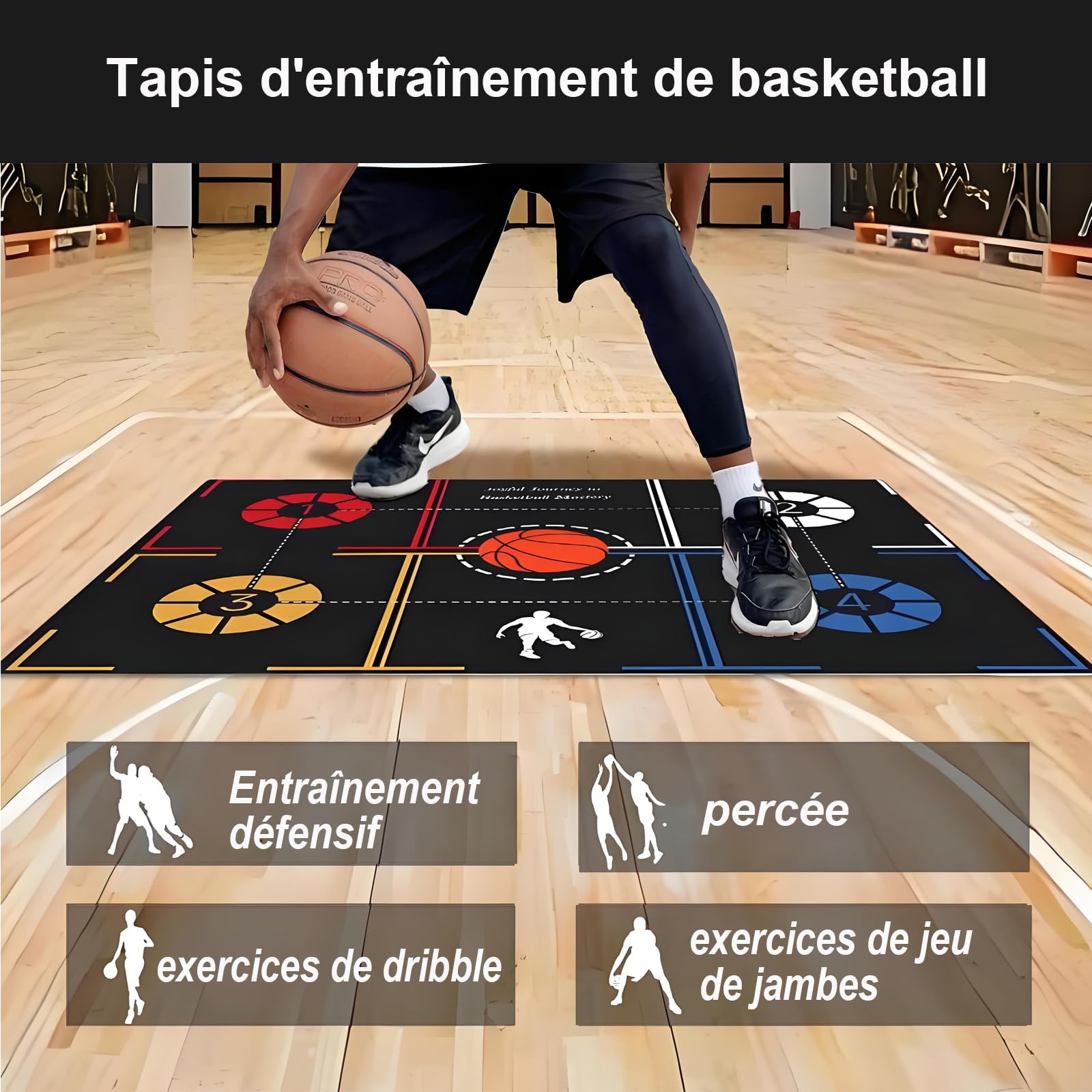 Kit Basket pour entraînement des appuis et déplacements | Accessoires basket d'entraînement: tapis de pieds, échelle d'agilité, outil de renforcement de prise et bandes de résistance