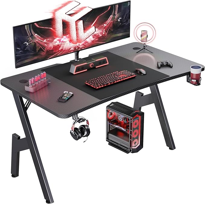 HLDIRECT 47 Inch Gaming Desk, Large Computer Gaming Desk Table