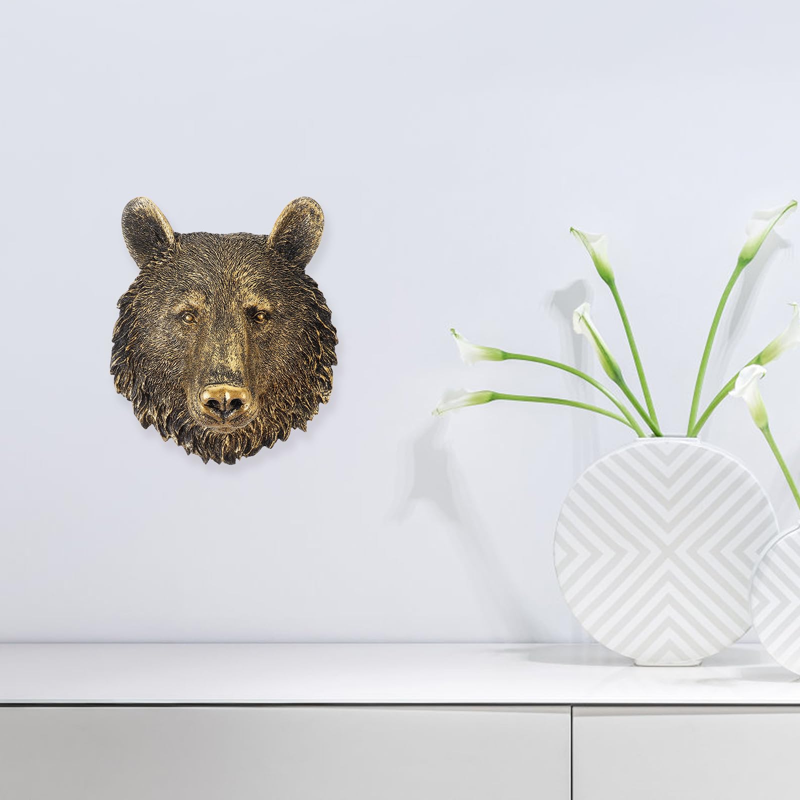 LOLIPPYY Scultura da Parete Testa di Orso in Resina Decorazione da Parete Artigianale per Casa e Ufficio Decorazione da Appendere Resistente All’Usura Dimensioni 20X23X95 CM
