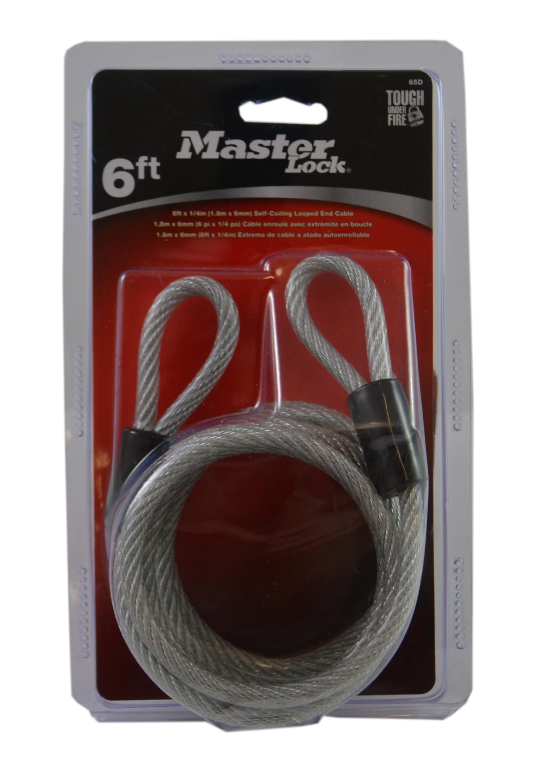 Master Lock Câble auto-enroulable 65D, argent, 1,8 m x 0,6 cm de diamètre