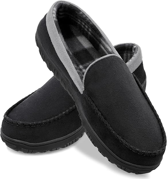 shoeslocker Mens Slippers Microsuede Moccasin Memory Foam House Shoes