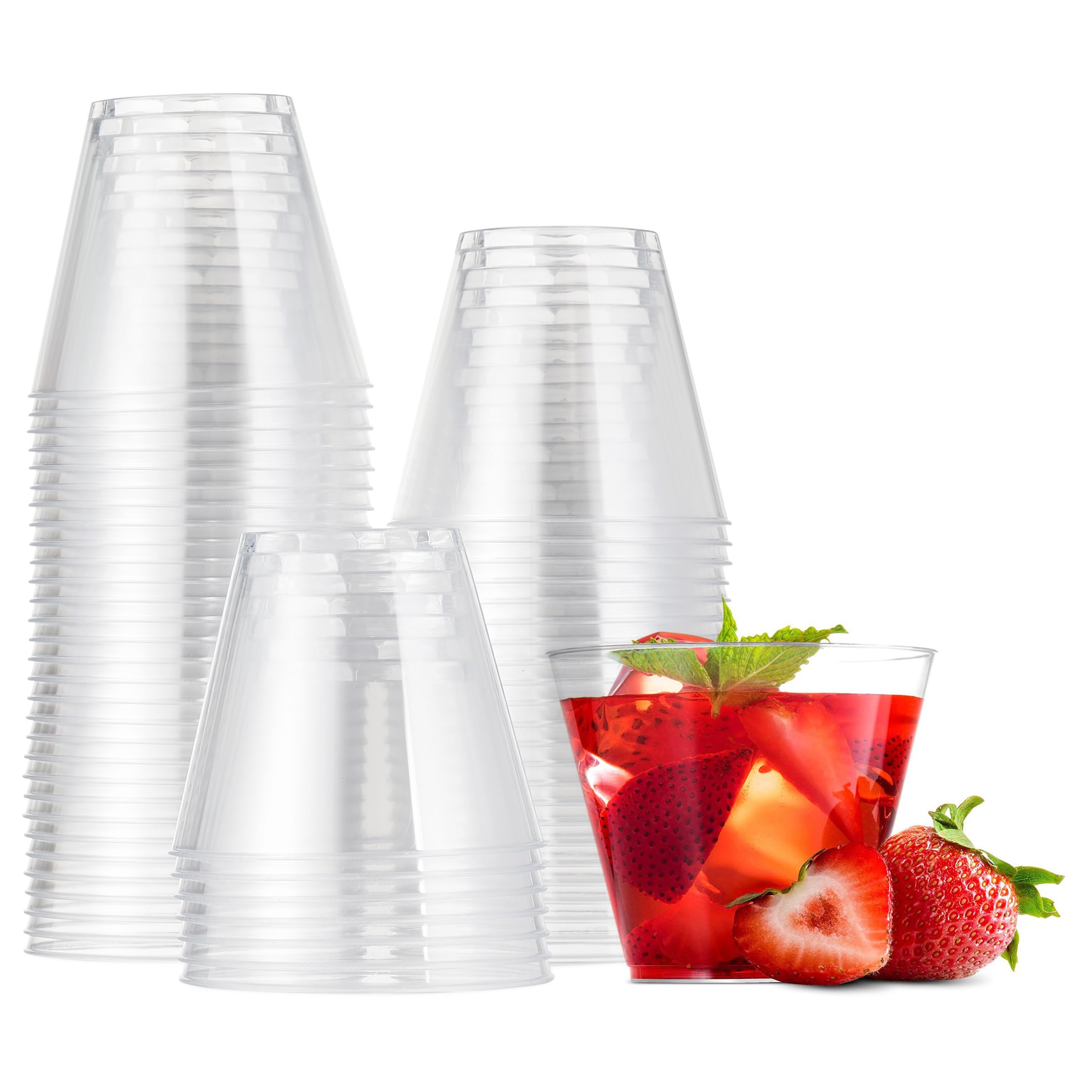 MATANA 30 Clear Hard Plastic Cups, Tumblers for Cocktails Champagne, Wine & Desserts (255ml / 9oz), Weddings, Birthdays