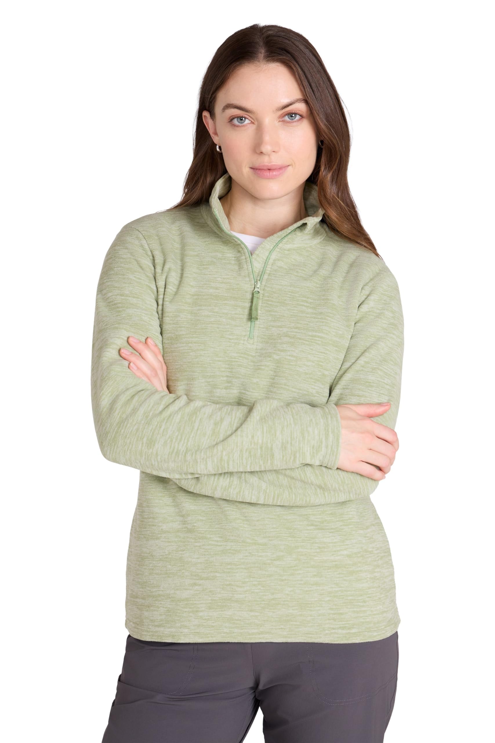 Mountain Warehouse Women's Pale Green Snowdon Fleece Top Quick Dry Half Zip Jumper In | Size: 16