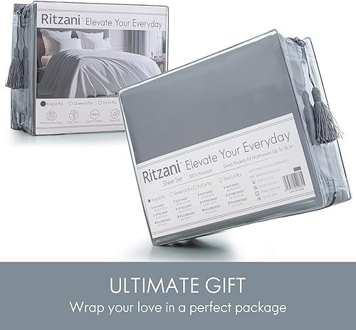 Miniatura 10 de RITZANI Juego de sábanas de microfibra con bolsillo profundo  Juego de sábanas de lujo de 6 piezas ultra suaves y de fácil cuidado  Sábanas bordadas