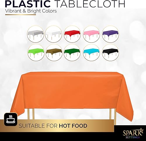 Miniatura 2 de Amcrate Mantel de plástico naranja desechable, paquete de 2 manteles de alta calidad para mesas rectangulares de 54 x 108 pulgadas. Se adapta a