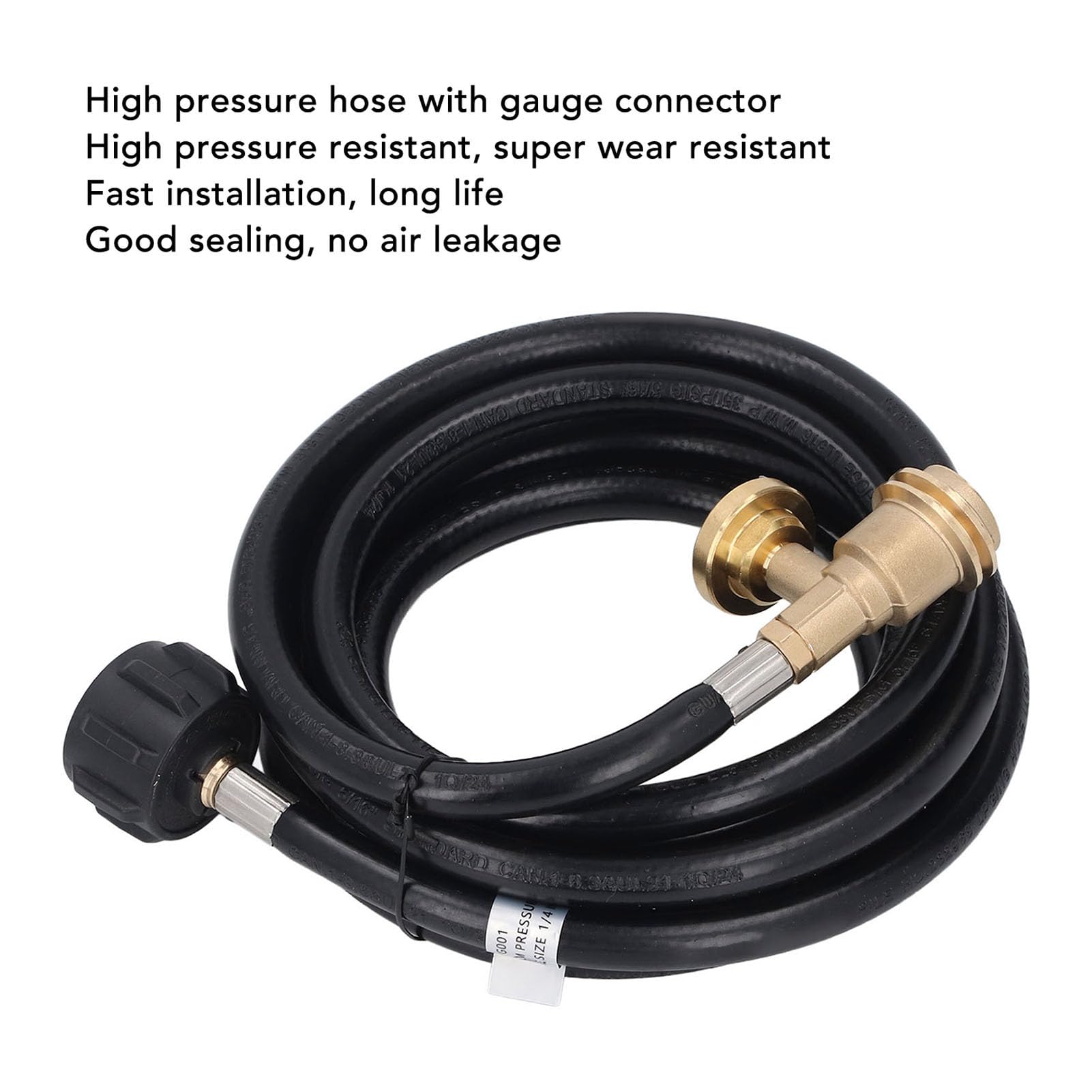 Manguera de extensión de Gas de 12 pies con manómetro y Detector de Fugas Compatible con Conexiones QCC 1 Tipo 1 Hembra y Pol Macho para Parrilla y Calentador de Barbacoa