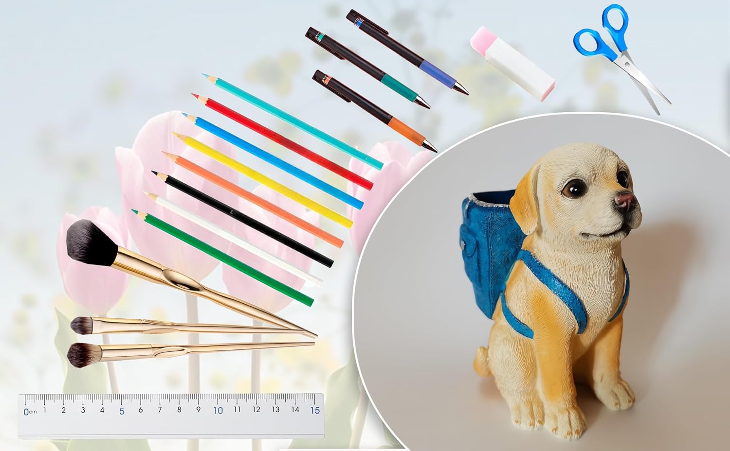 Dog Pen Holder for Desk Pen Pencil Cup Creative Desktop Pen Organizer Pencil Cups for Desk Unique Accessories Decor for Home Office School Gift for Dog Lovers (Labrador Retriever)