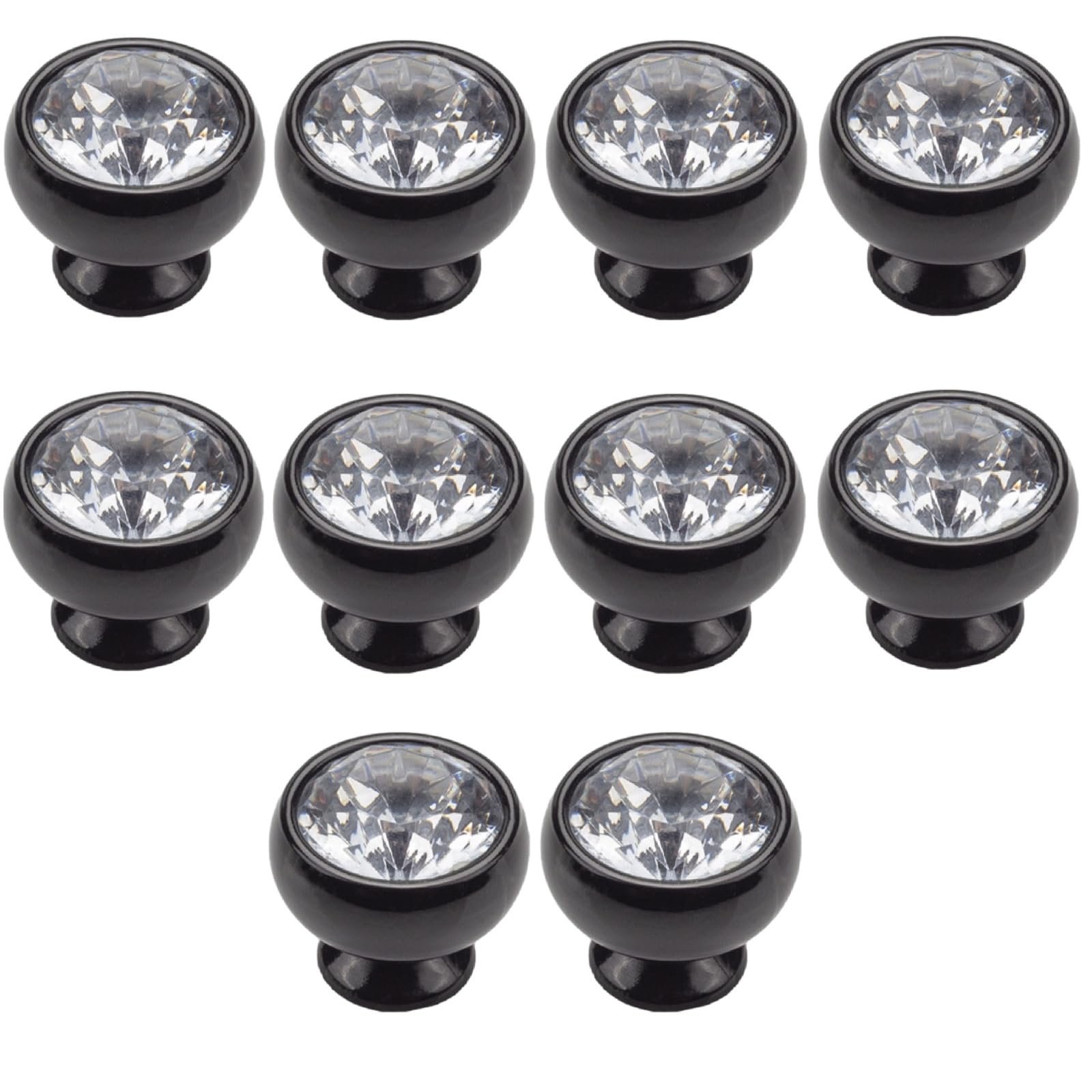 Kfgisd 8047 Bright Black 10 Pcs Furniture Drawer Handles And Knobs,Cabinet Knobs Single Hole Crystal Cabinet Handle,Crystal Handles(8047 Bright Black)