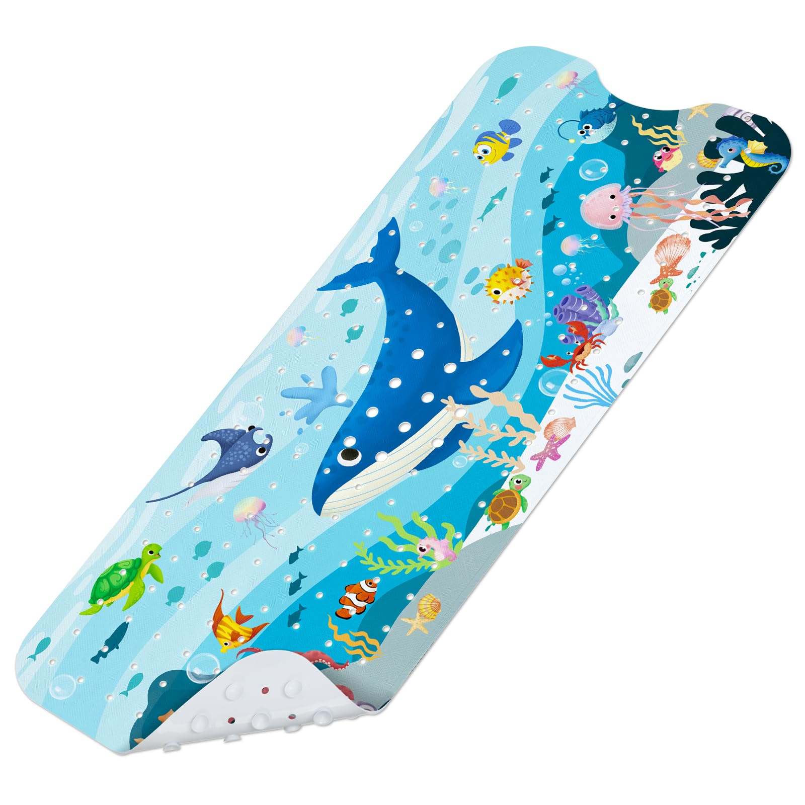 Tapis de Bain Antiderapant Baignoire Bebe 100x40 cm, Extra Tapis Salle de Bain Antidérapant pour Enfants et Bébé avec 200 Ventouse Matériel de PVC, sans BPA et Lavable en Machine - Baleine