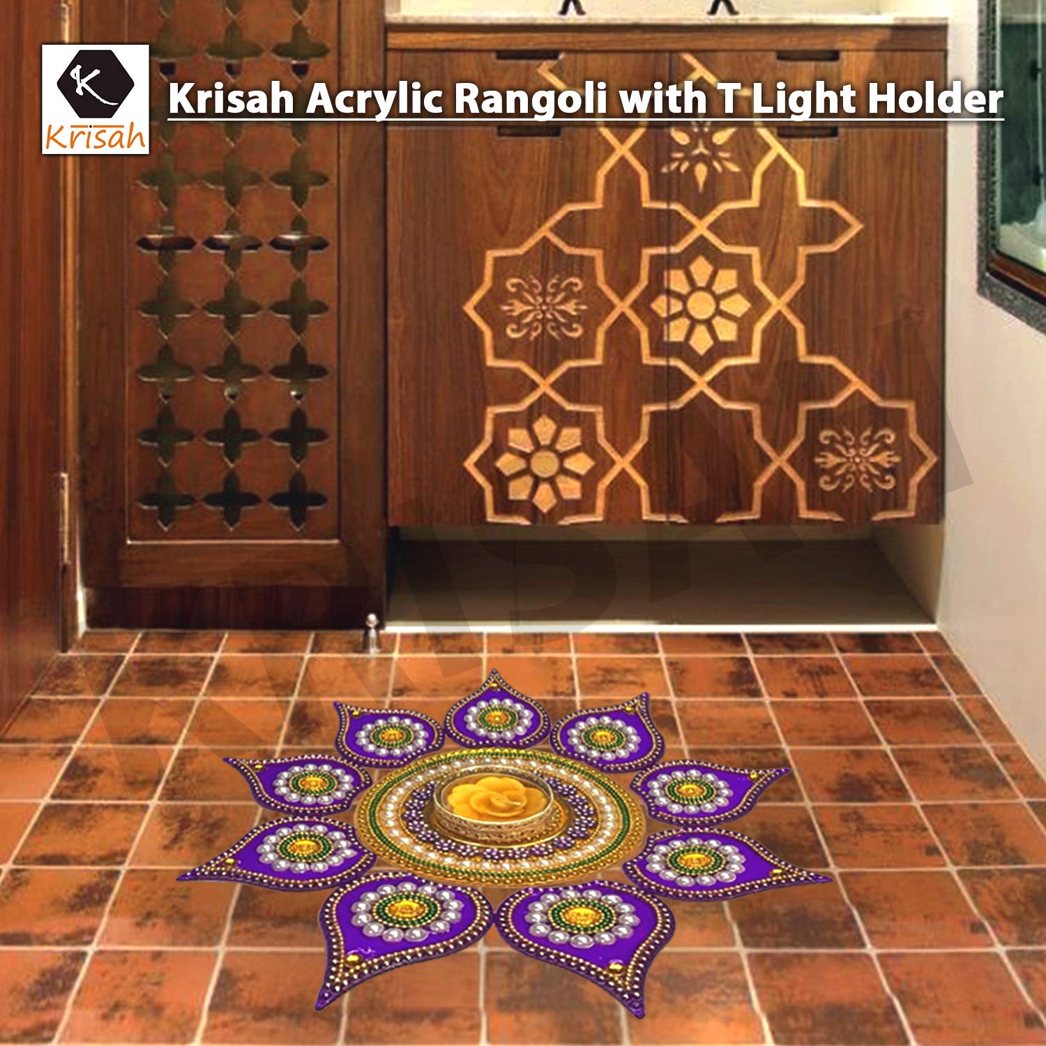 Acrylic Rangoli Set with T Light Holder - Diwali Decor -5