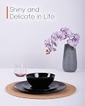 LaGlint Dinnerware Ensembles pour 4, 12 Pièces Plaques et bols en verre Opal Set, lave-vaisselle et micro-ondes Safe Ribbed Dinning Ware, Chip and Scratch Resistant Dishware, Geometric Faceted Black