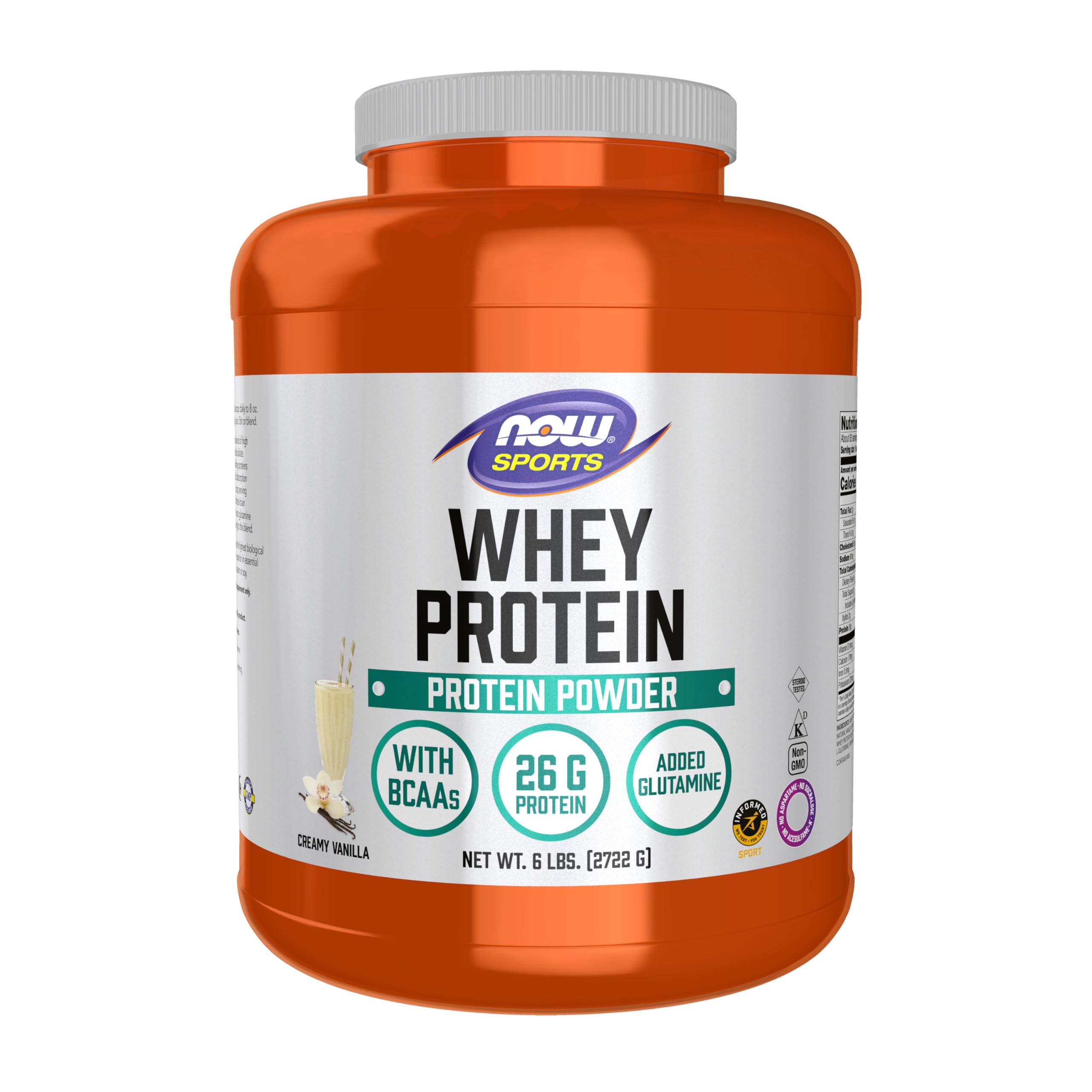 NOW Sports Nutrition, Proteína de suero, 26 g con BCAA, Polvo cremoso de vainilla, 6 libras