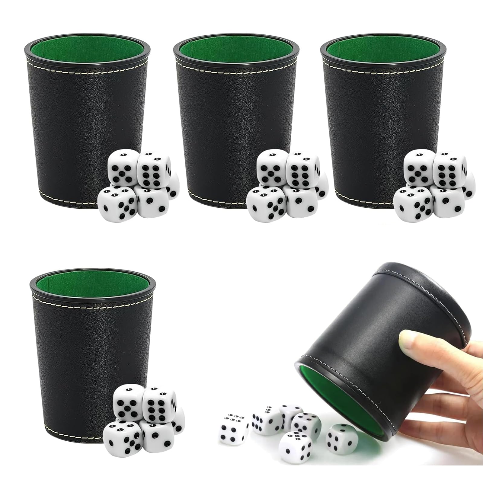 5 Pièces Tasse à Lancers 25 Dés, Tasse à Jets en Cuir, Set de Dés en Cuir, Coupes de Lancers de Haute Qualité, Coupe Noire pour Jets, Idéal pour Réunions Familiales, Bars, KTV et Jeux de Camping