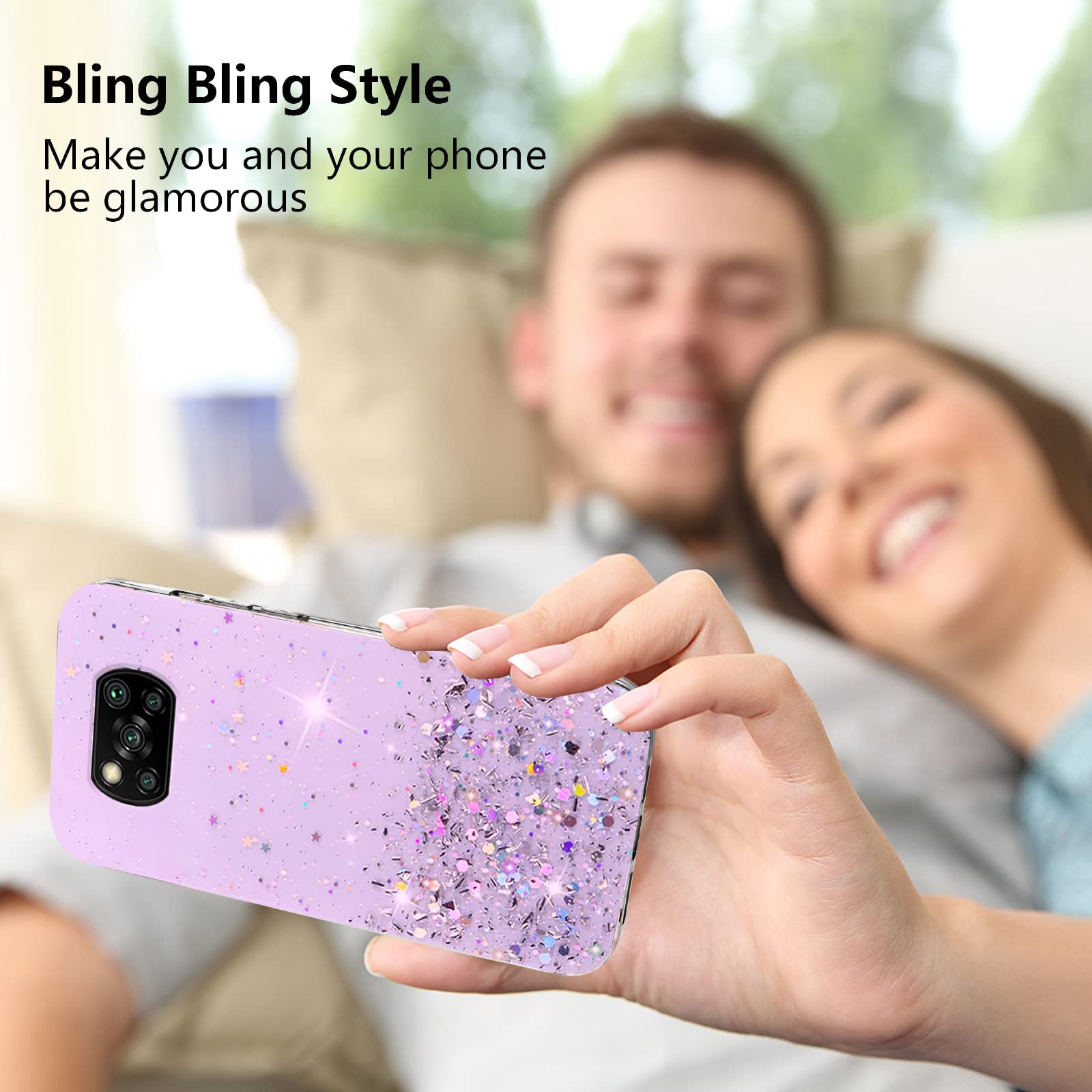 Custodia Compatibile con Xiaomi Poco X3 NFC/Poco X3 Pro Cover Trasparente Brillantini Stellari Sottile Antiurto in TPU