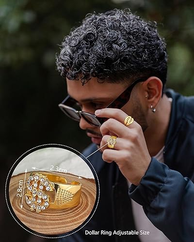 Miniatura 5 de Accesorios de los años 80 y 90 para hombre, kit de disfraz de hip hop, sombrero de cubo, letrero de dinero, collar, cadena de eslabones y pulsera,