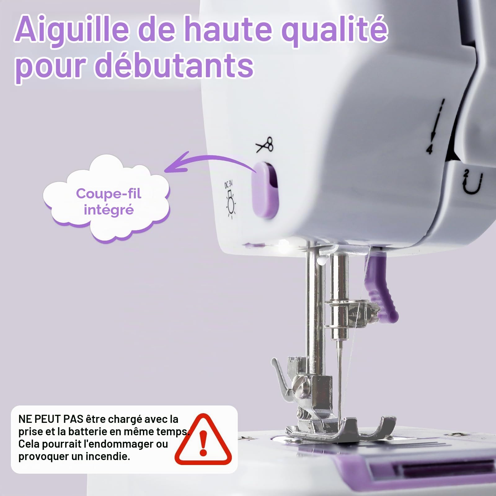 Machine à Coudre électrique Manuelle Pour DéButants Vitesse Réglable | 12 ModèLes de Couture Automatiques, 2 Méthodes De Charge Avec étagèRe, PéDale Et équipement De Base (Violet)