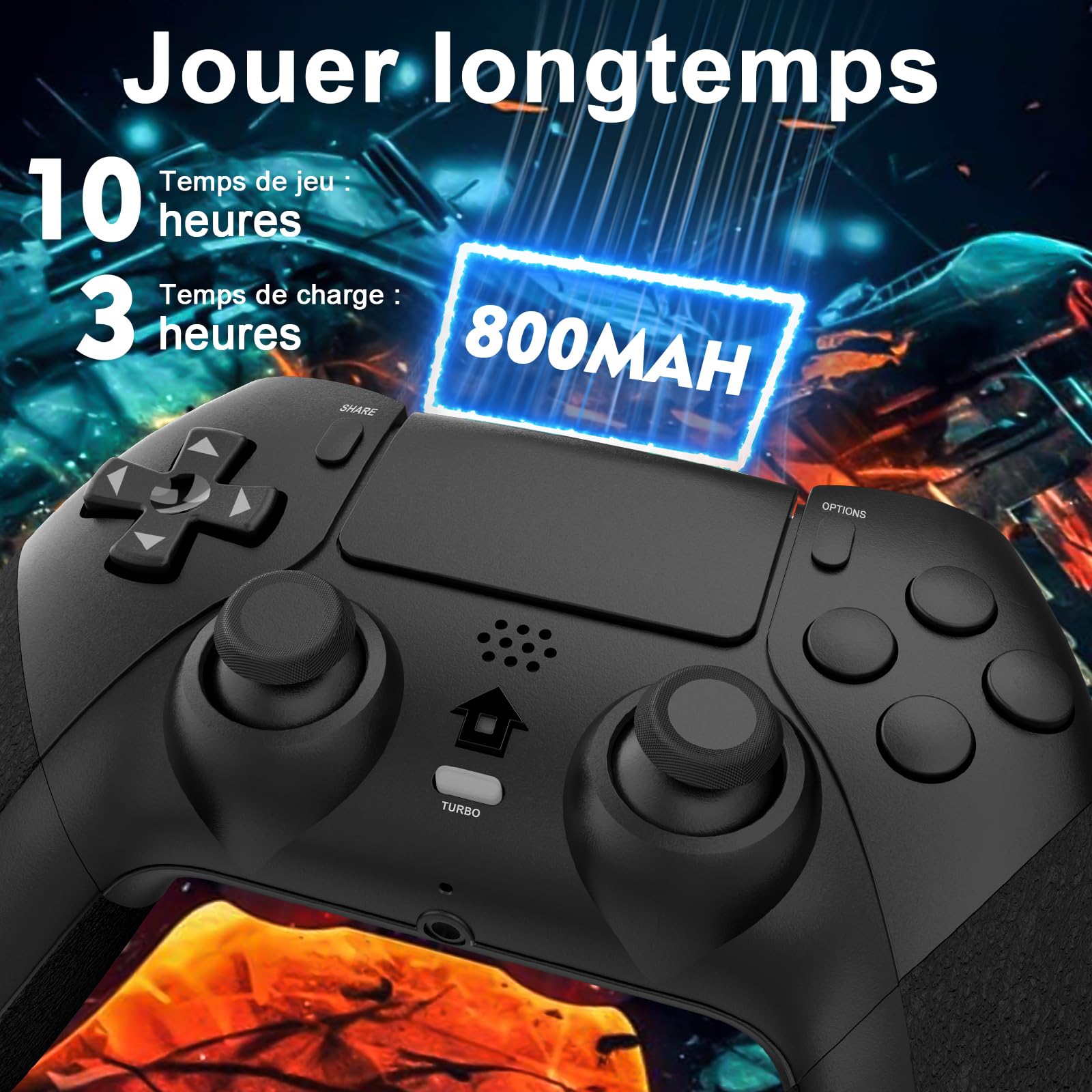 Shiptree Manette pour PS-4, Manette Sans Fil Controller Compatible avec P4/P4 Pro/Slim, Gamepad P4 avec Turbo/Gyroscope à 6 Axes/Boutons Programmables/Double Vibration/Pavé Tactile - Noir