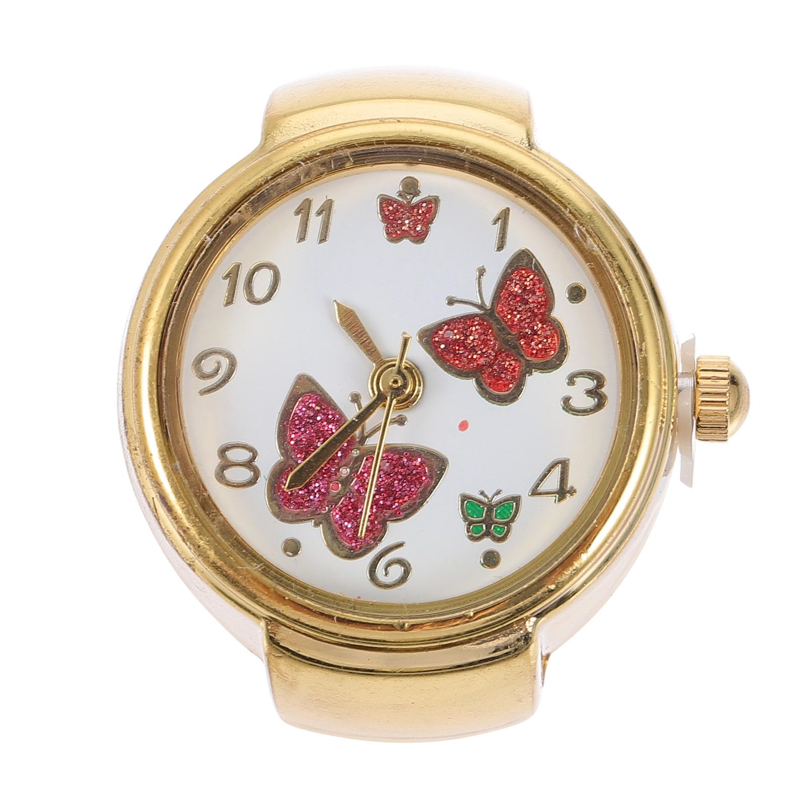 Hemobllo Butterfly Ring Watch for Women Creative Finger Ring Watch with Large Number Dial and Butterfly Embellishment Stylish Metal Design 1.02 Inch Diameter